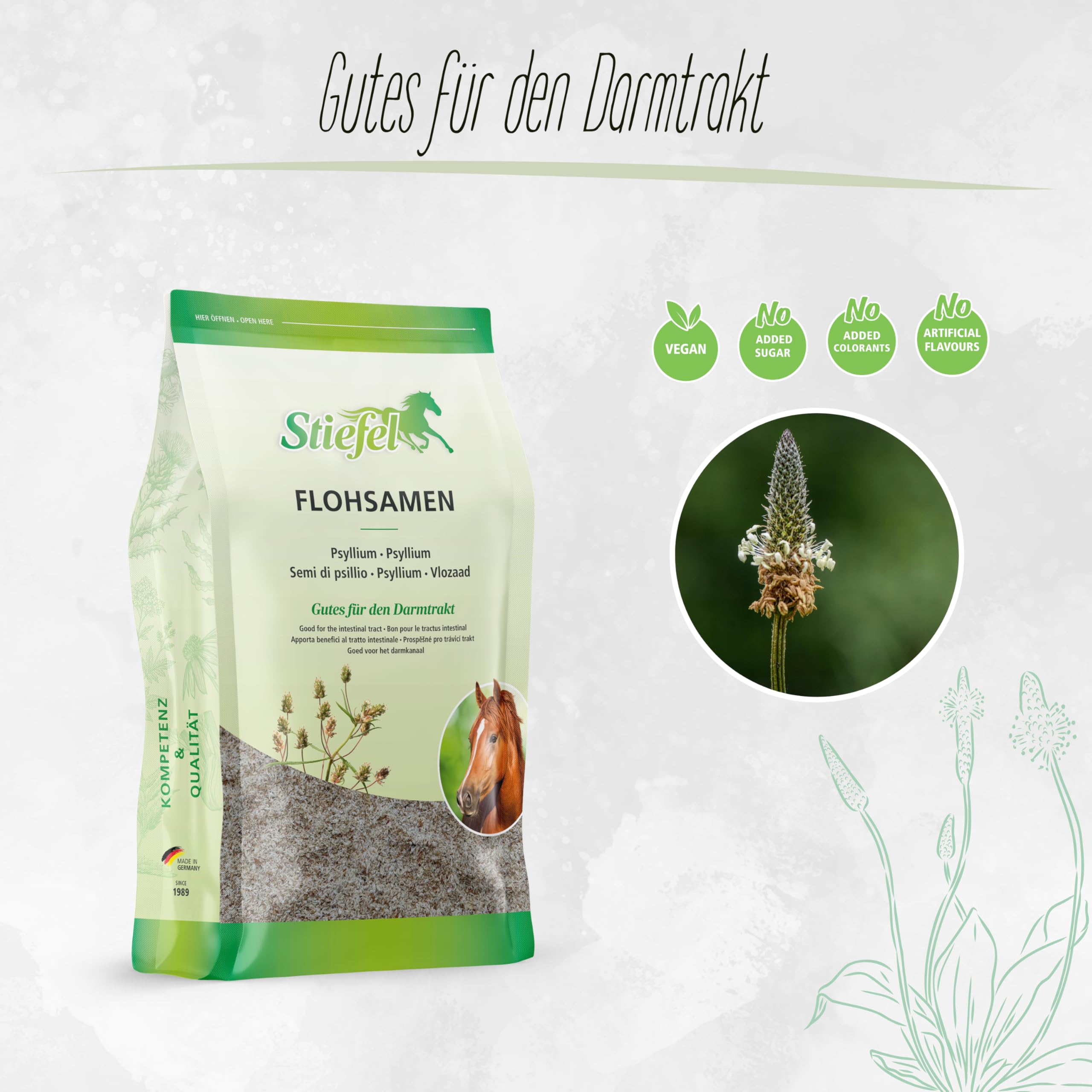 Stiefel Flohsamen für Pferde, 100% naturbelassene indische Flohsamenschalen, kann die Selbstreinigungsfunktion des Darms unterstützen, 1kg