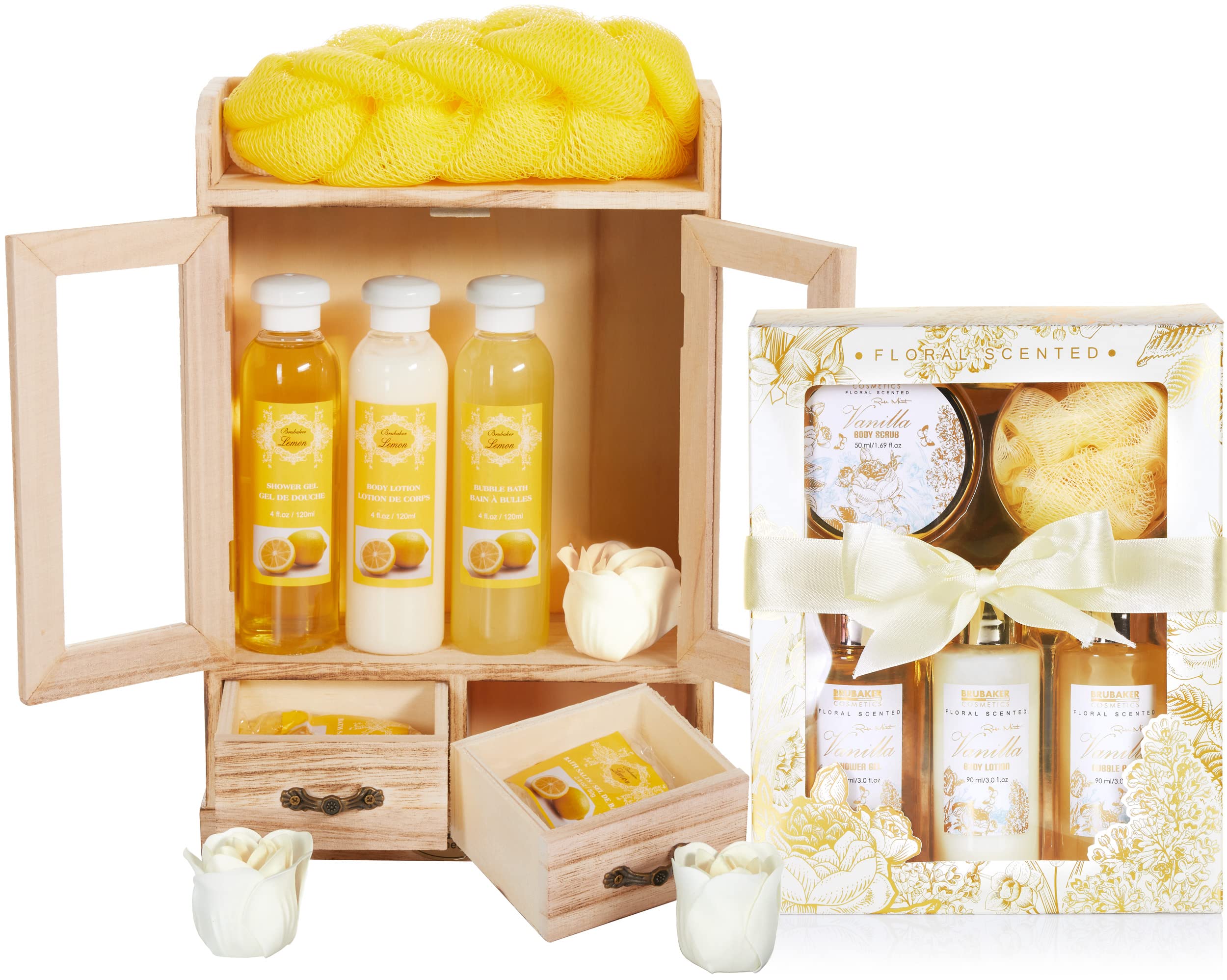 BRUBAKER Cosmetics Set de Cuidado 2 en 1 - Grande 15 piezas Kit de Bienestar - Set de Ducha y Baño para Mujer - Regalo de Belleza con Gabinete de Madera Deco - Vainilla Rosa Menta — view 20