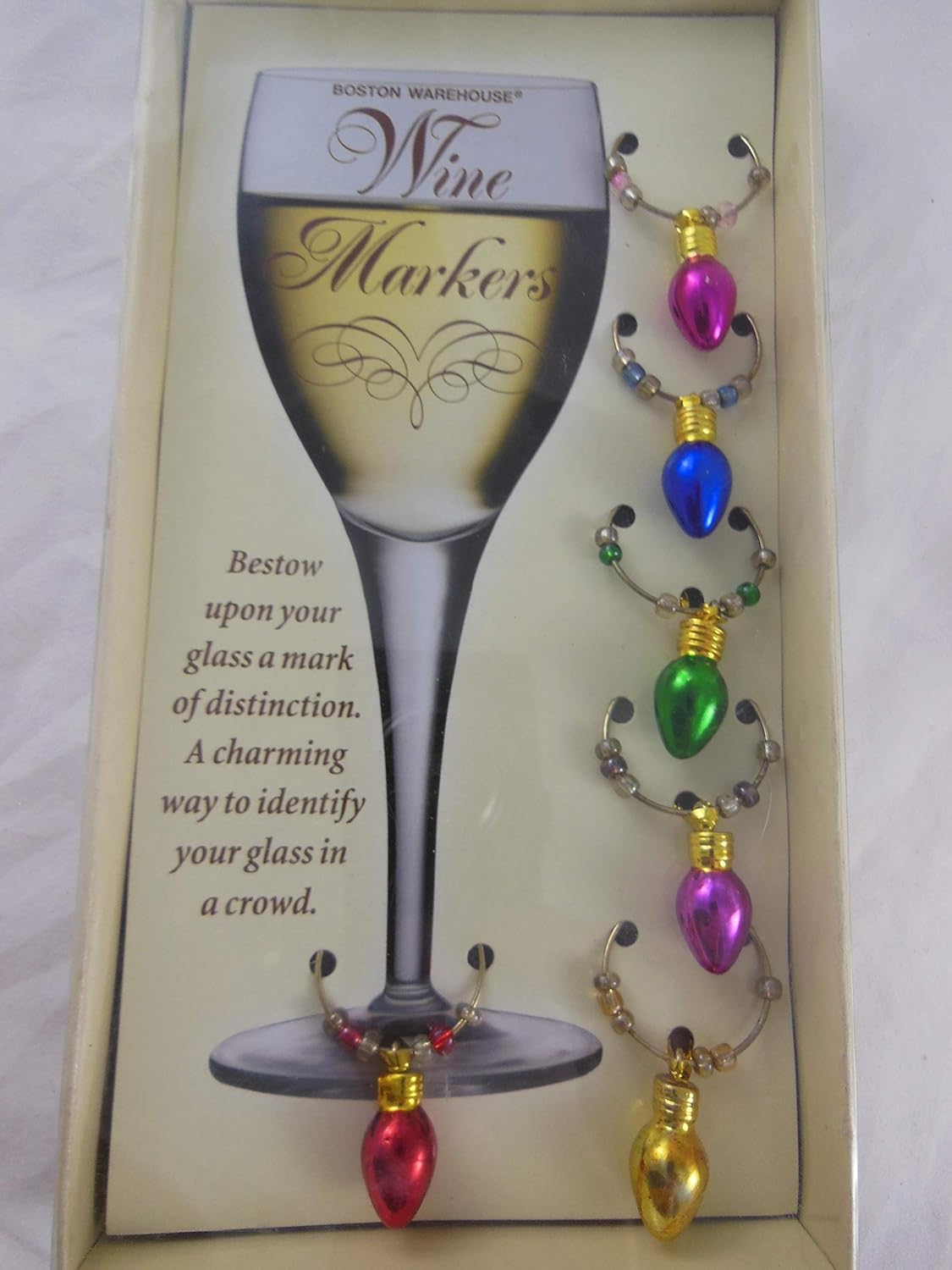 Boston Warehouse Lightbulbs Wine Marker, Set of 6 Wine Glass Tags Glass Markers