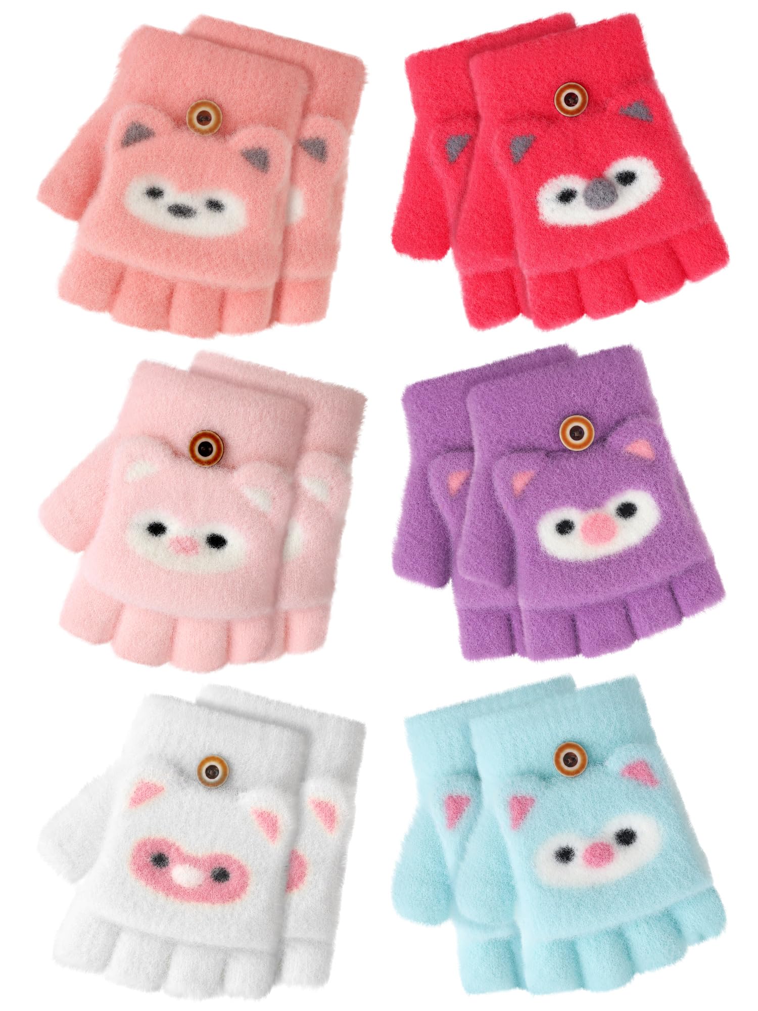 Geyoga 6 Pairs Kids Fingerless Gloves