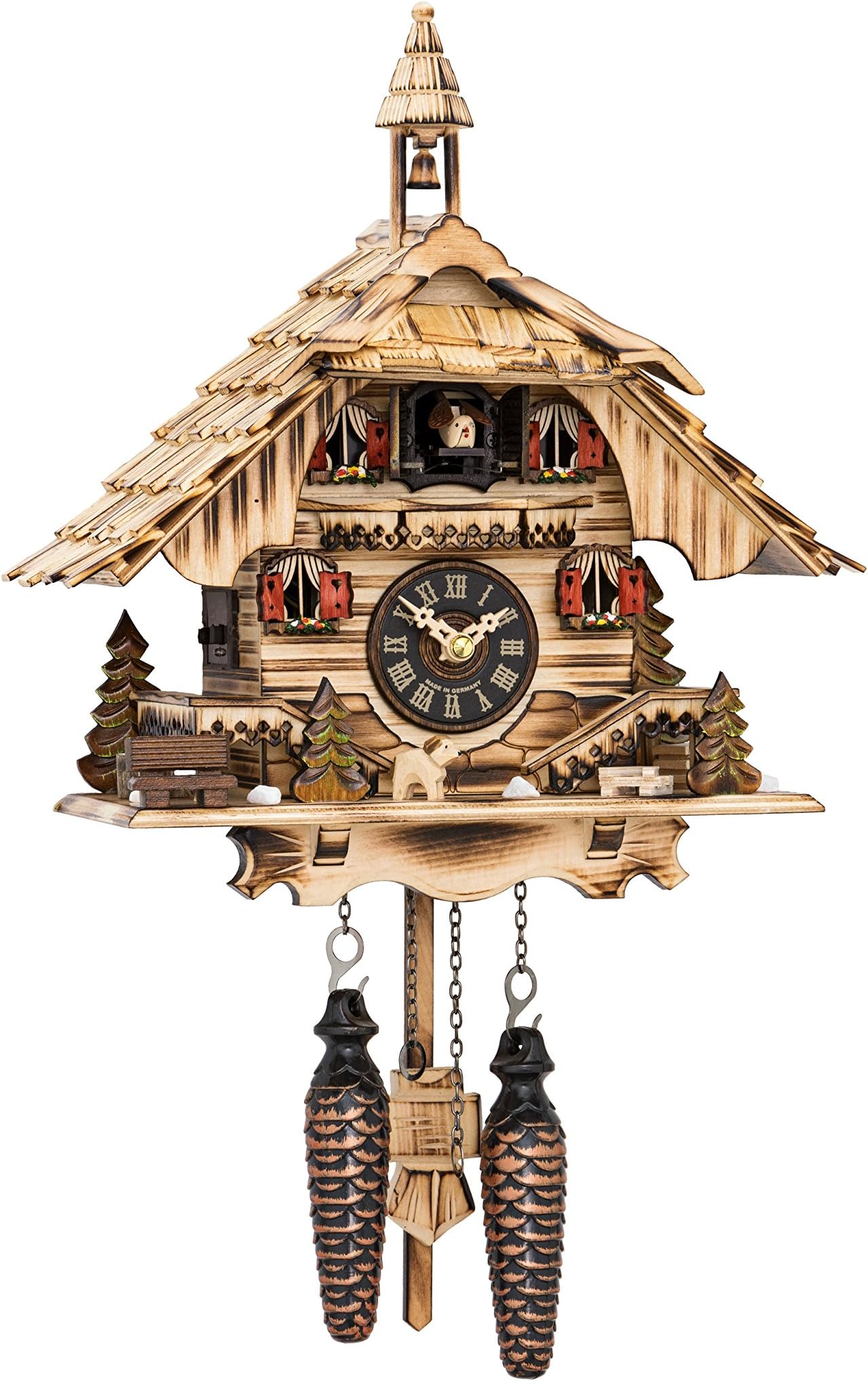 Trenkle Quartz Cuckoo Clock - Black Forest House Design, Plays 12 Melodies, Battery Powered