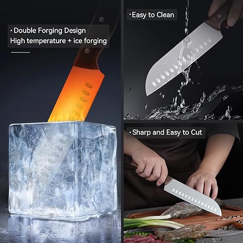 Miniatura 4 de Santoku - Cuchillo de chef de 7 pulgadas, cuchillo de cortar para verduras, frutas, carne, regalo perfecto para hombres y mujeres, padres