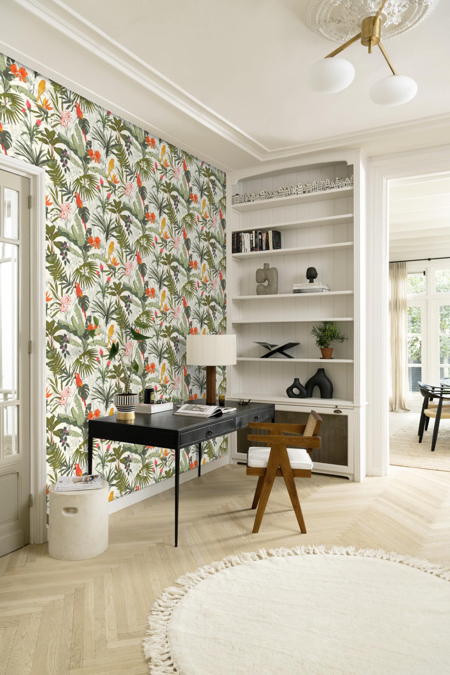 palmblad behang licht groen rood - bloem vliesbehang jungle motief