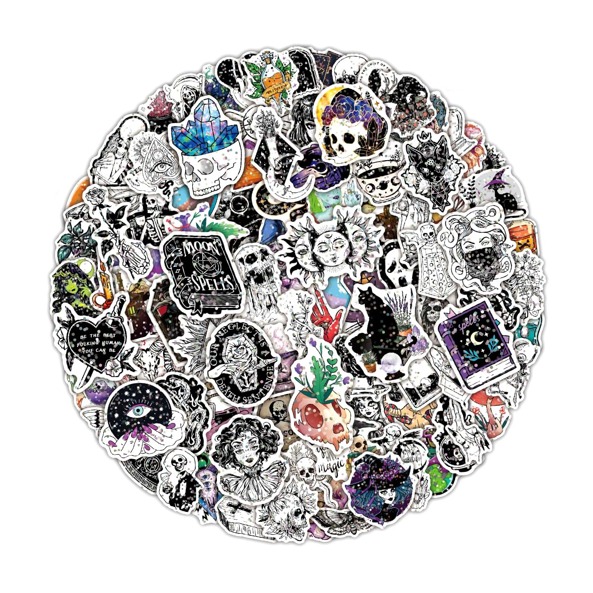 Lotsdonxia Multi 100 Pcs Gothic Style Waterproof Stickers - Bling Punk & Horror Tattoo Stickers For Notebooks, Luggage, And Laptops