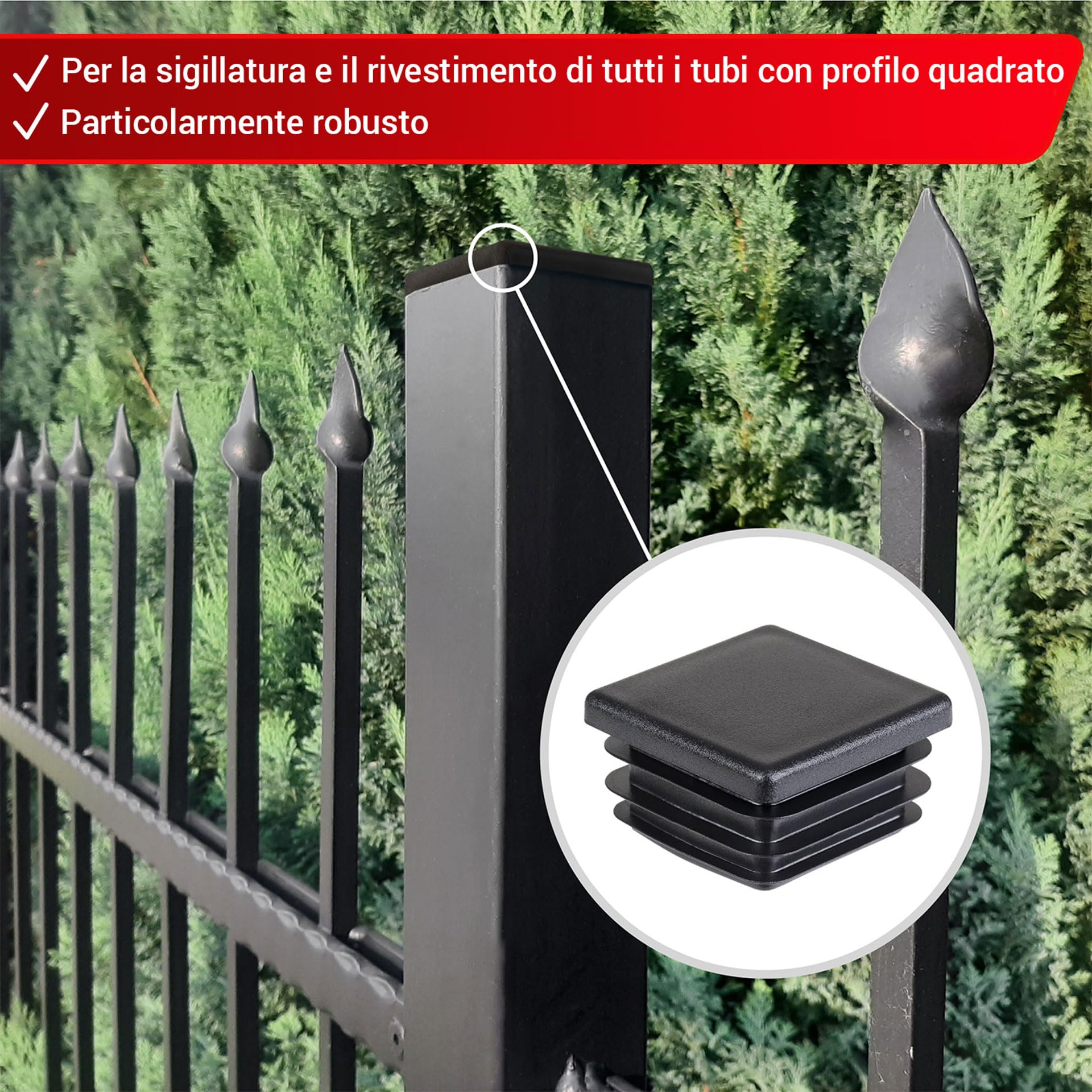 LouMaxx Tappi lamellari 50 x 50 mm, copertura per tubo nero, tappi per tubi quadrati 50 x 50 mm, tappi quadrati per tubi in plastica robusta, tappi per pali come tappo di copertura