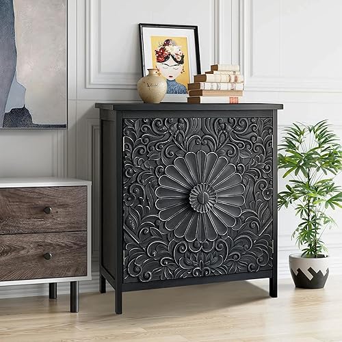 Miniatura 1 de Sophia & William Armario decorativo de 2 puertas, armario de almacenamiento desgastado con 2 puertas talladas y marco de madera para entrada, sala