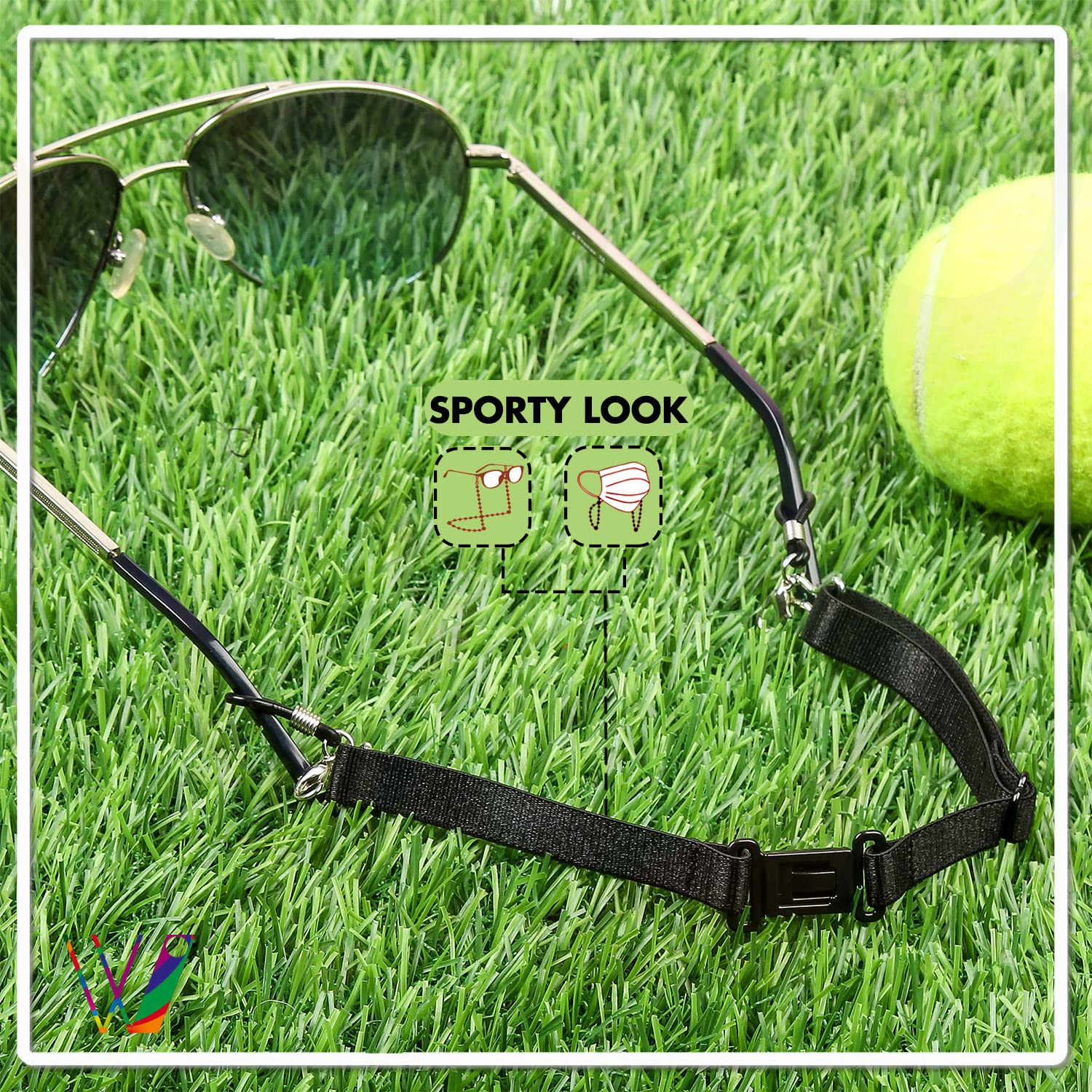 VIVID vision Unisex Adult Elastic Eyeglass Holder Strap Cord | New Chain Adjust on Sunglasses | Anti-slip Retainer Lanyard String Eyewear Frame | CH-187 | Black 3