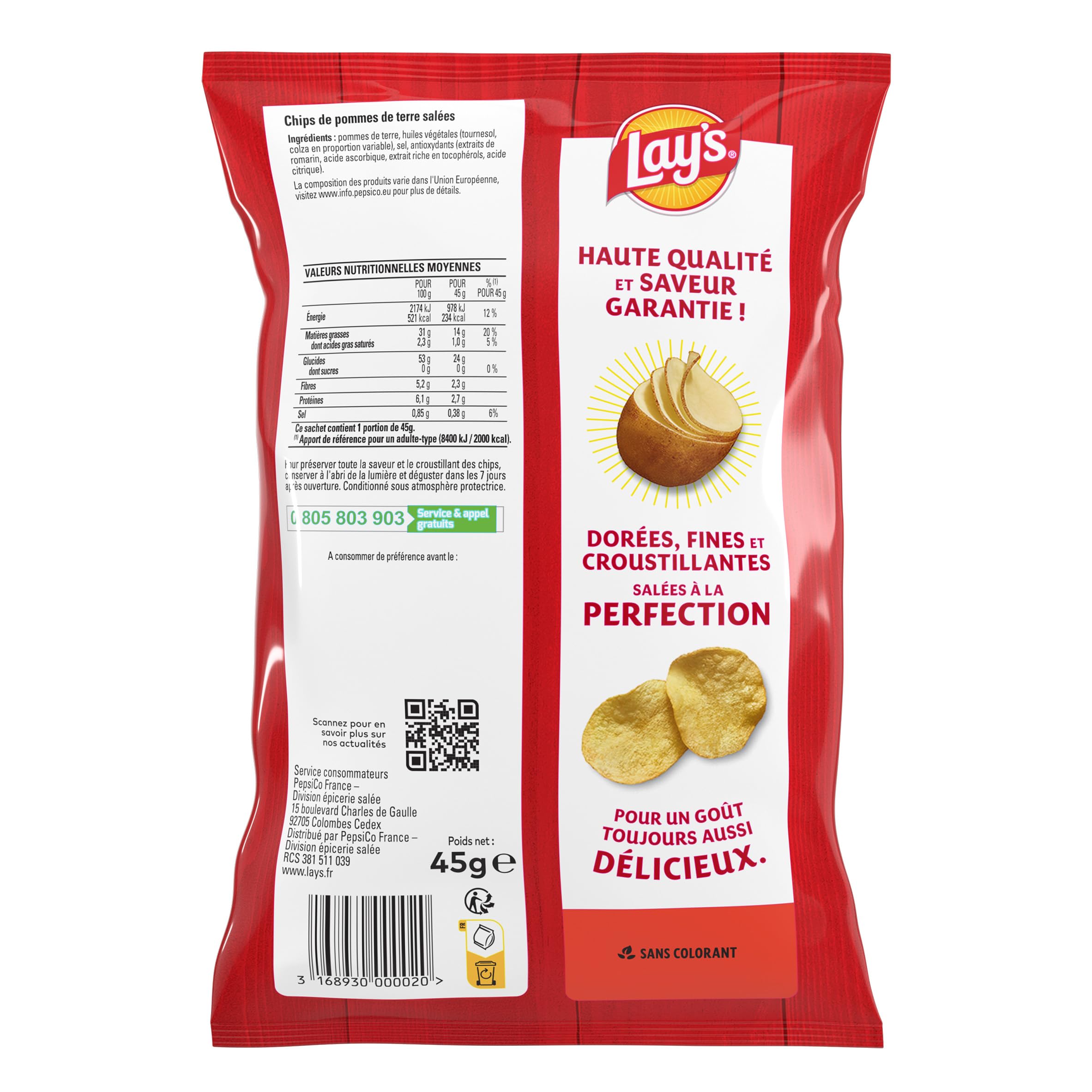 LAY'S Chips Nature - Lot de 20x45g