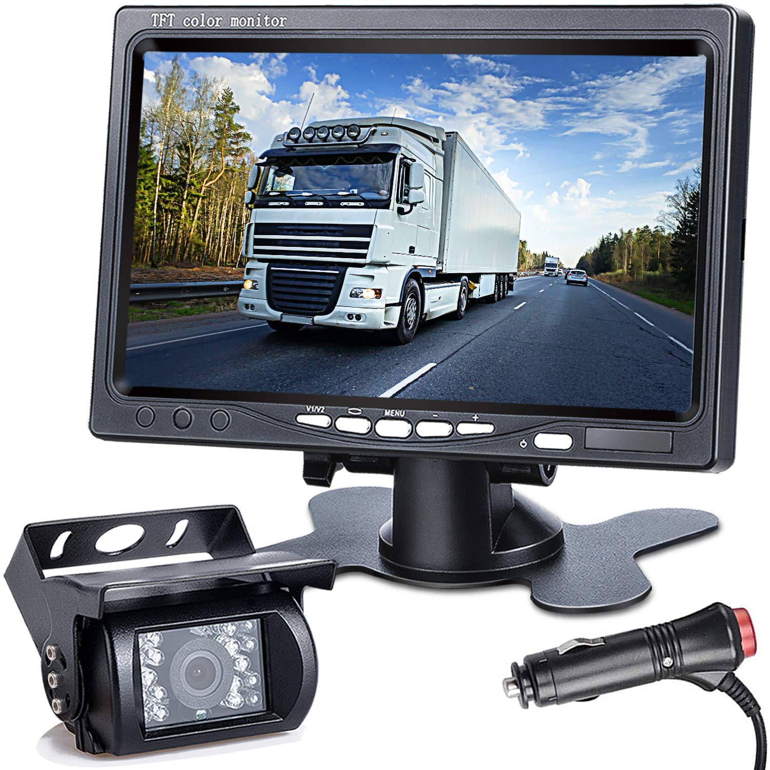 Upgrade Backup Camera Monitor Kit,1024X600 HD,IP69 Waterproof Rearview Reversing Rear View Camera 7’’ LCD Reversing Monitor Truck/Semi-Trailer/Box Truck/RV — HD Transmission, Four-pin — DVKNM (TZ101)