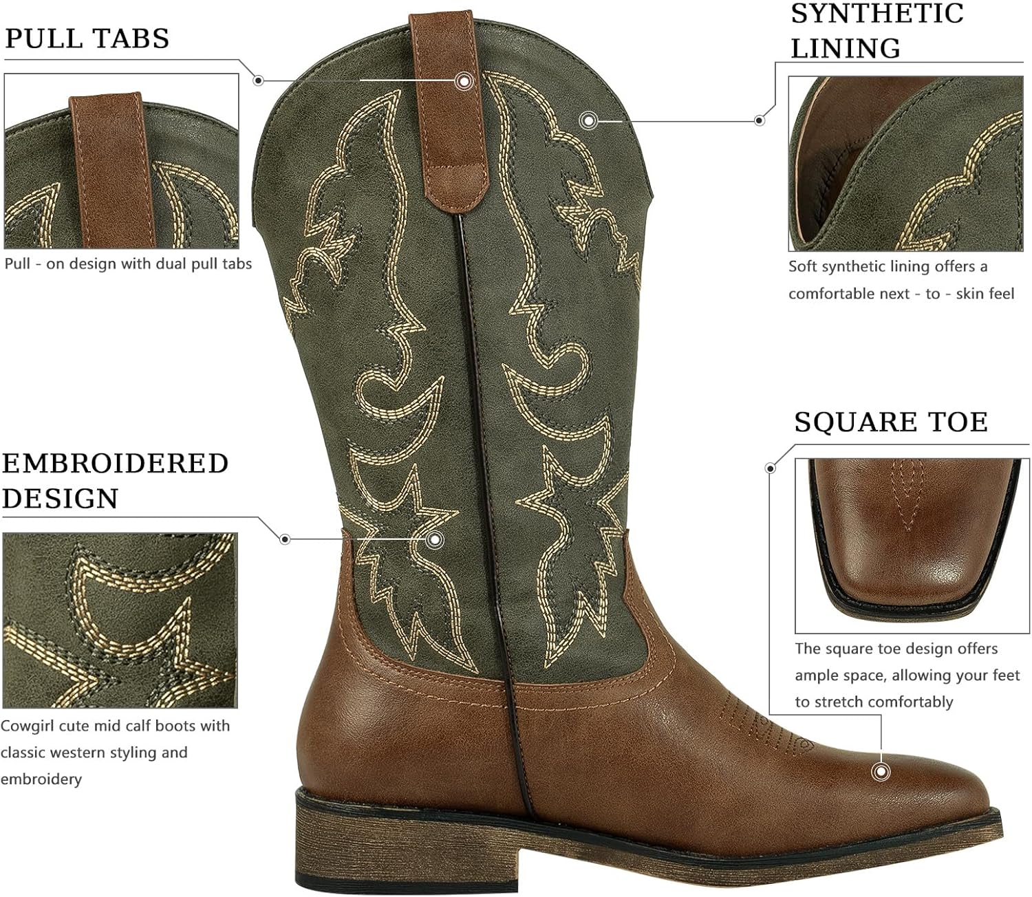 J's.o.l.e Square Toe Cowboy Cowgirl Boots for Women Mid Calf Ladies Fashion... - Picture 17 of 20