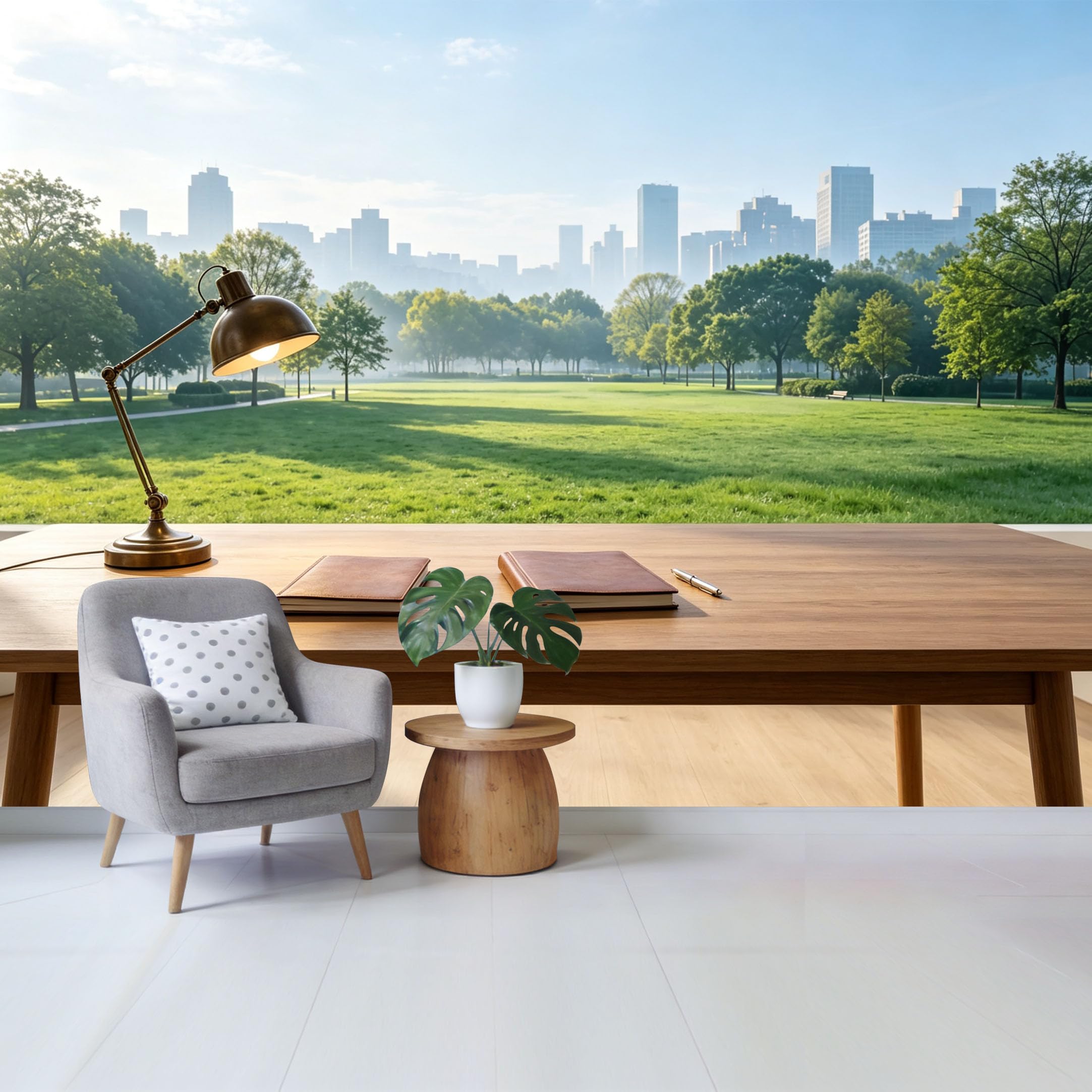 Qzlithotic Yq2605250659 Custom Size Wall Mural Modern City Skyline Green Park View Natural Landscape Selfadhesive Wall Fabric Removable Wallpaper For Home Office Decor