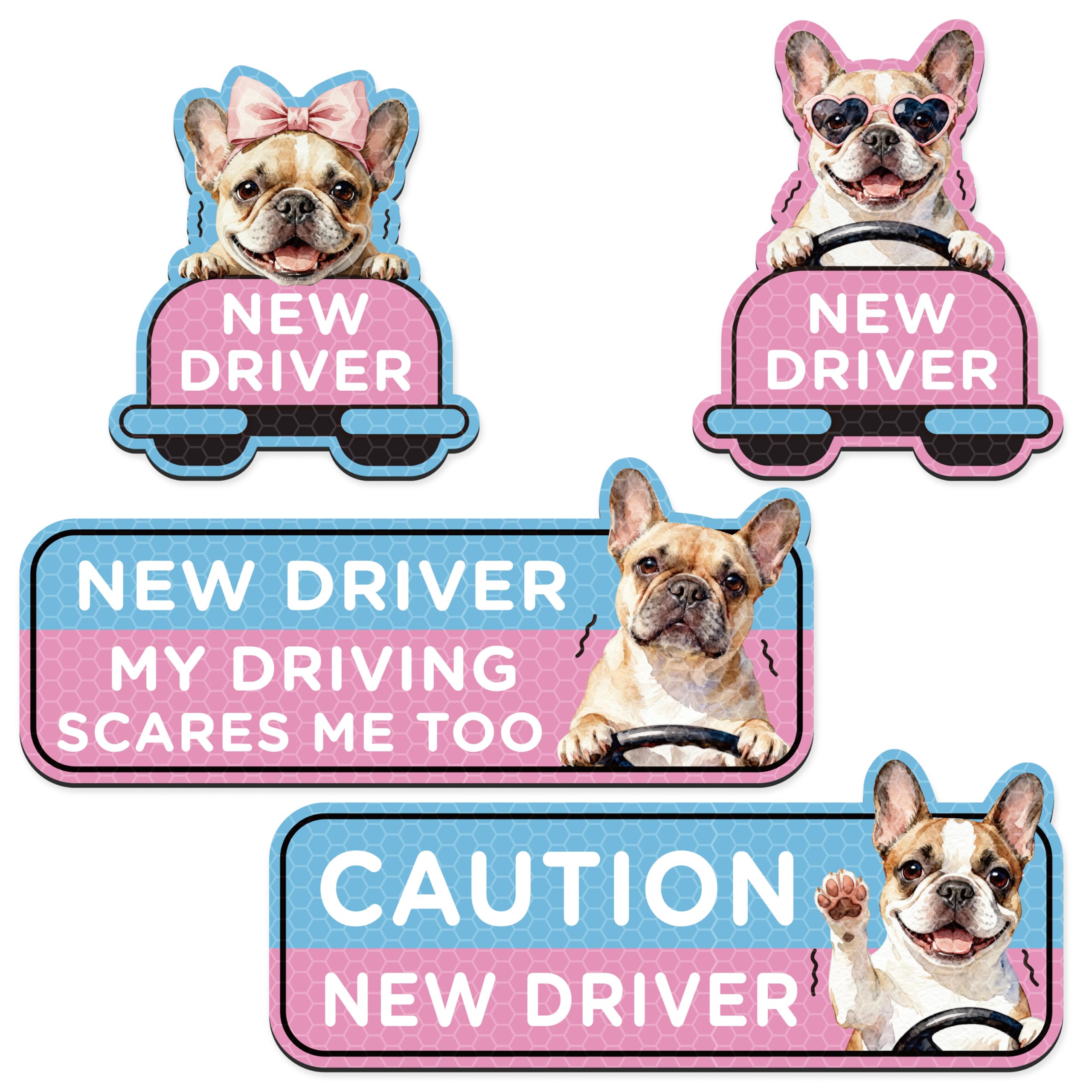 CNhoqc Student Driver Car Magnet, 4 Pcs French Bulldog Automative Magnet