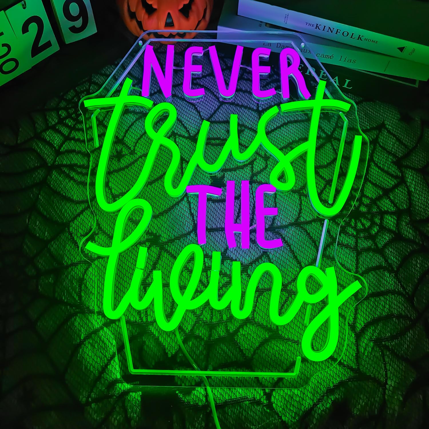 Ajoyferris Never Trust The Living Neon Sign Halloween Led Sign for Wall Decor Halloween Tombstone Neon Light for Party Chamber of Secrets Spooky House Bedroom Dimmable USB Led Light Sign