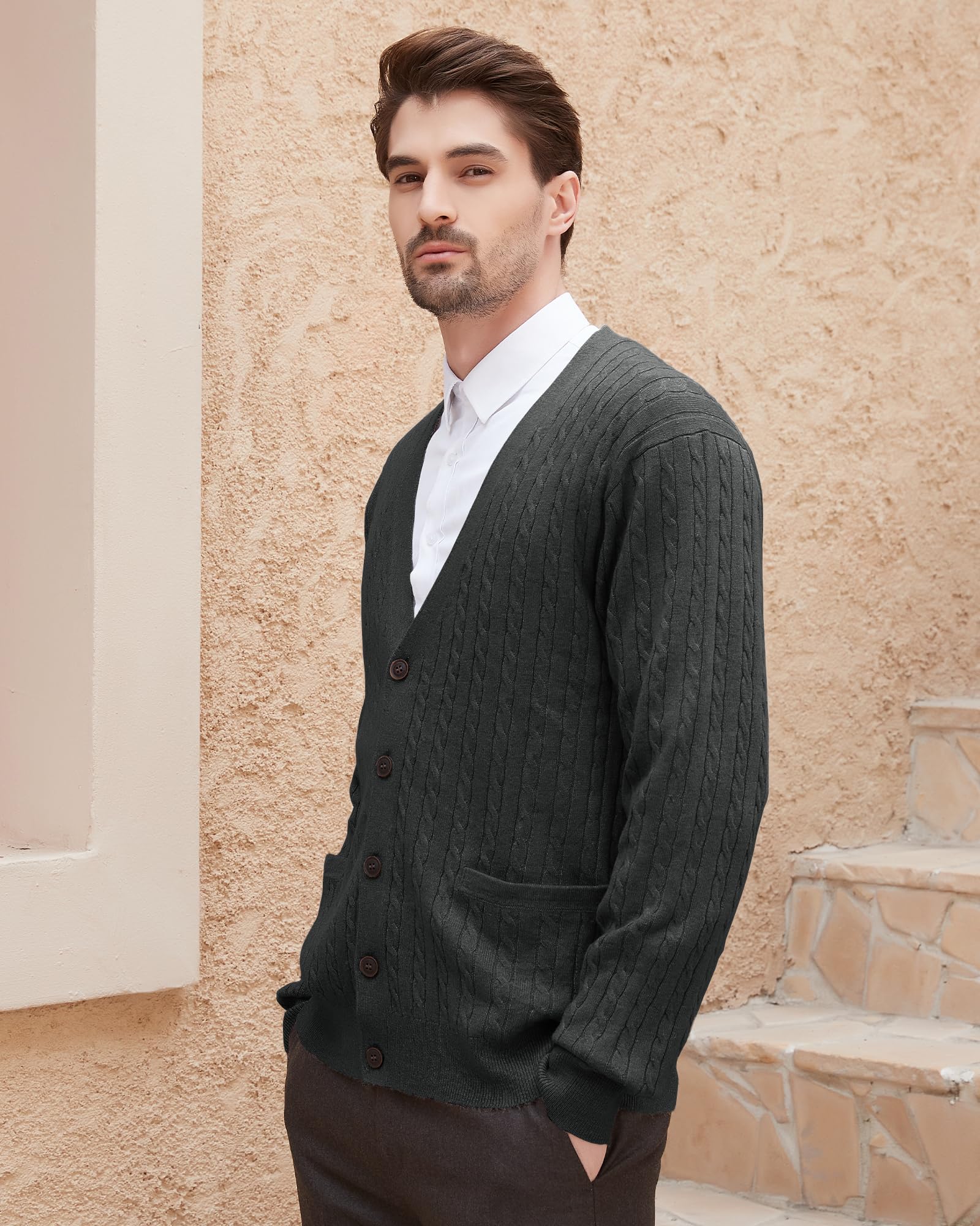 Kallspin Maglione da Uomo in Misto Lana con Maglia a Cavi e Scollo a V