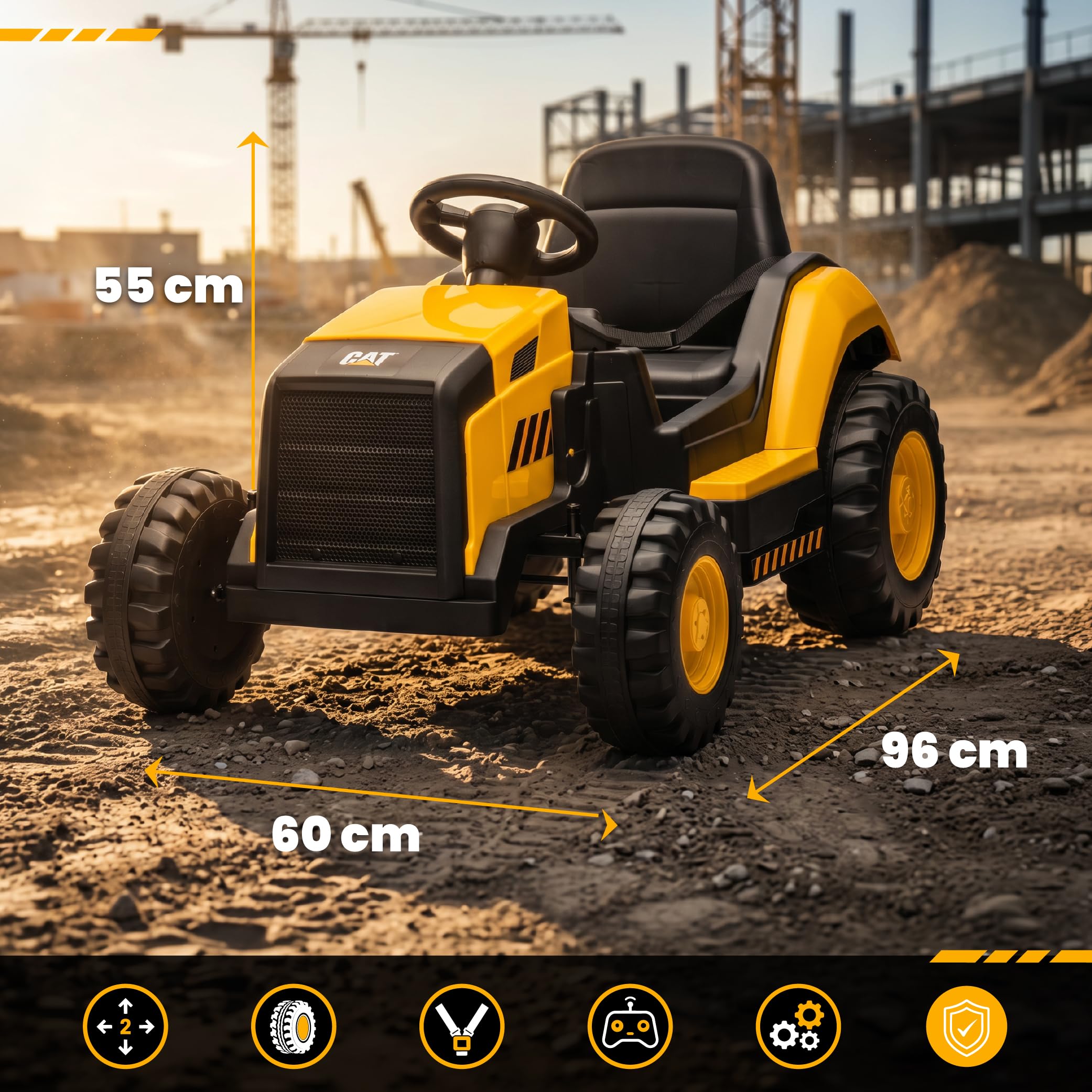 SUN BABY CAT – Elektryczny Traktor Dziecięcy, Jeździk samochód na akumulator 12V z Pilotem, MP3 USB, Pasy Bezpieczeństwa, Duże Koła, Pojazd na Akumulator dla Dzieci 3–6 Lat