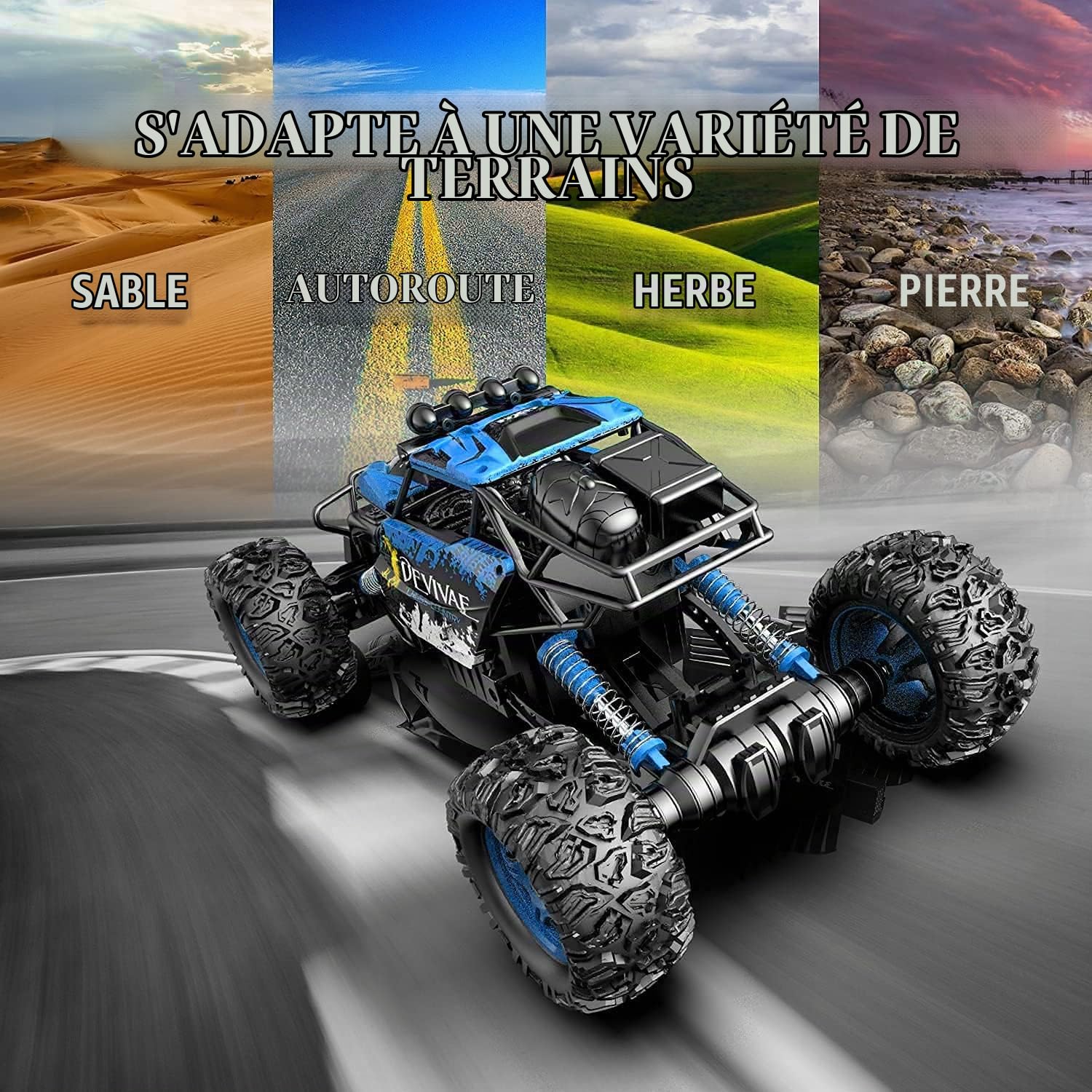 CROBOLL Grande voiture RC 1:12 avec fonction de levage, 2,4 GHz 20 km/h, cadeaux pour garçons 3, 4, 5, 6, 7, 8, camion RC Monster avec 2 batteries (bleu)