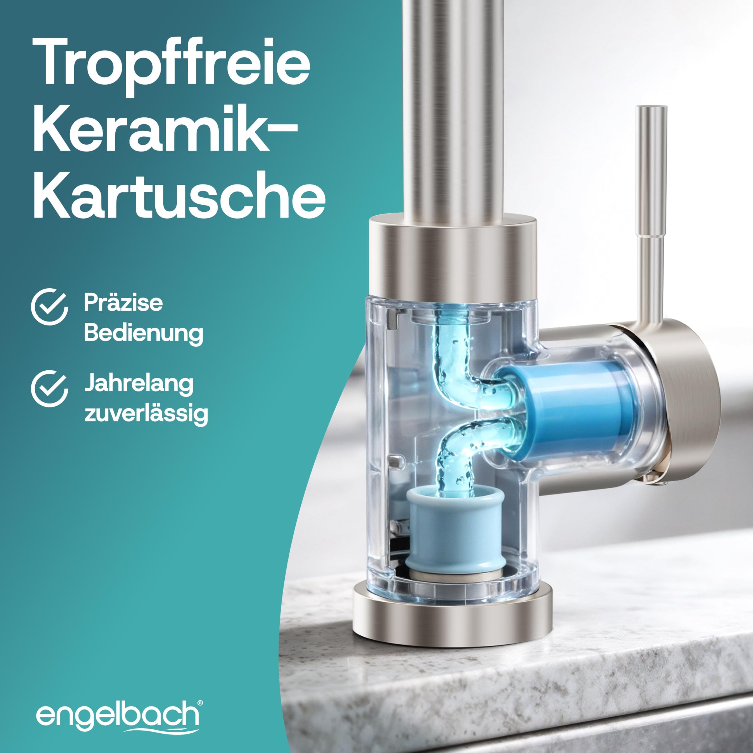 Engelbach® Wasserhahn Küche - 360° Schwenkbare Küchenarmatur aus 304 Edelstahl - inklusive tropffreier Keramikkartusche, Spültischarmatur, Mischbatterie, Gebürstet