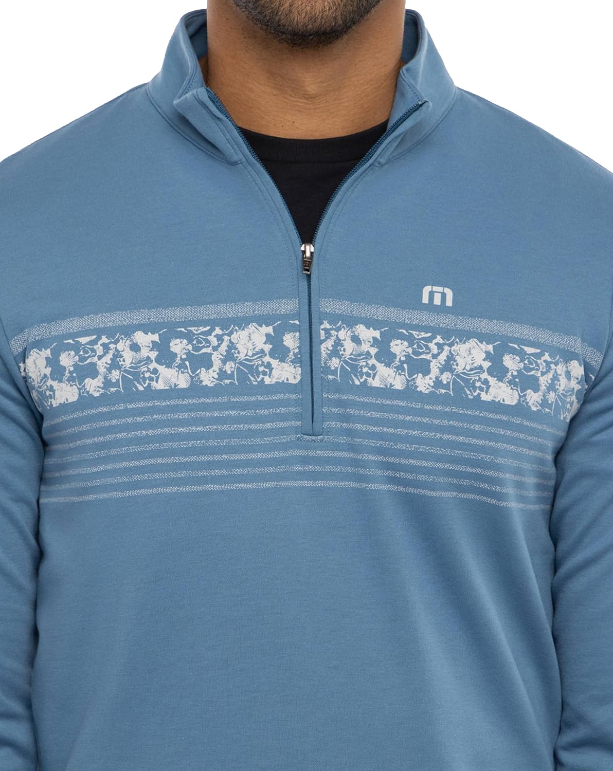 TravisMathew Men's Upgraded Striped Quarter Zip, Stellar Blue Chest Stripe