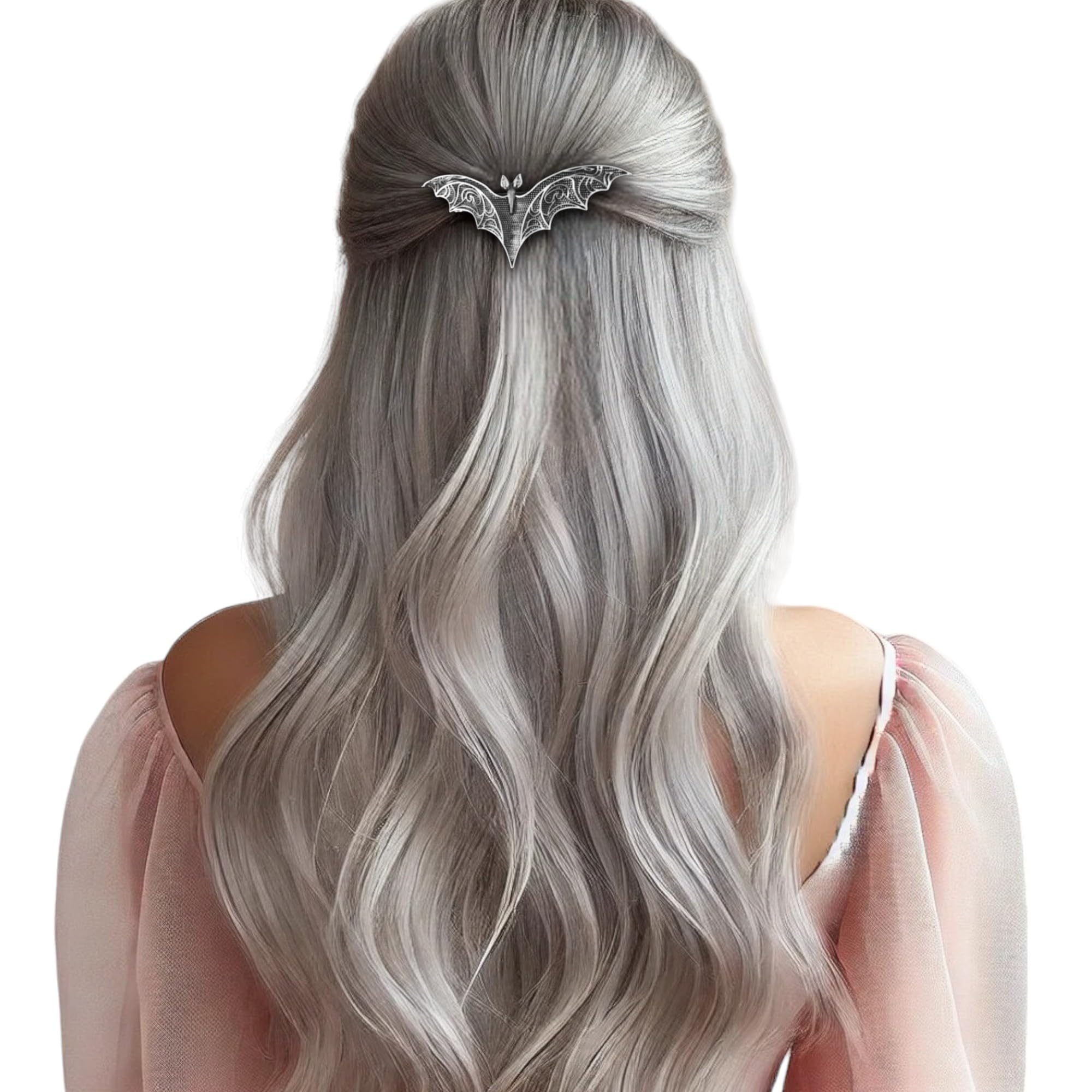 Vintage Celtic Bat Flower Hair Clips - Large Metal Medieval Style Barrettes for Women (bat & flower 6)