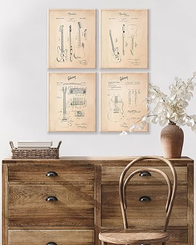 Miniatura 6 de Poster Master Póster de música vintage de 4 piezas, impresión de instrumentos retro, arte de pared sin marco de 8 x 10 pulgadas, regalo para