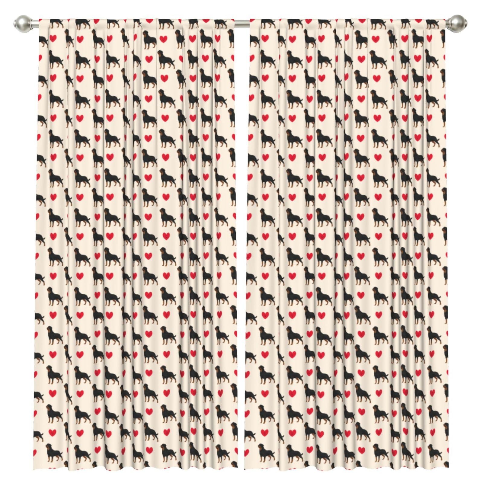 InOmak Rottweiler Dog Colorful Heart, 2 Panels Window Curtains 52 x 84 Inch Blackout Curtains for Living Room Bedroom