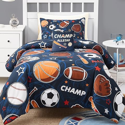 Kids Comforter Set Twin Size for Boys, Glow in The Dark Ball Games Bedding Set 1 Co...