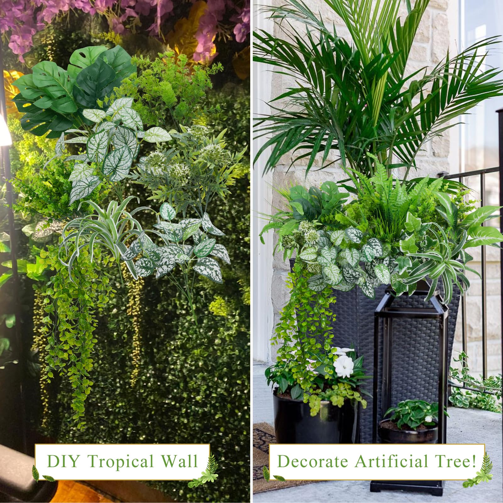 GTIDEA 19 piante artificiali da esterno, resistenti ai raggi UV, arbusti finti cespugli in plastica, piante finte per esterni e interni, piante da appendere, giardino, portico, finestra, casa