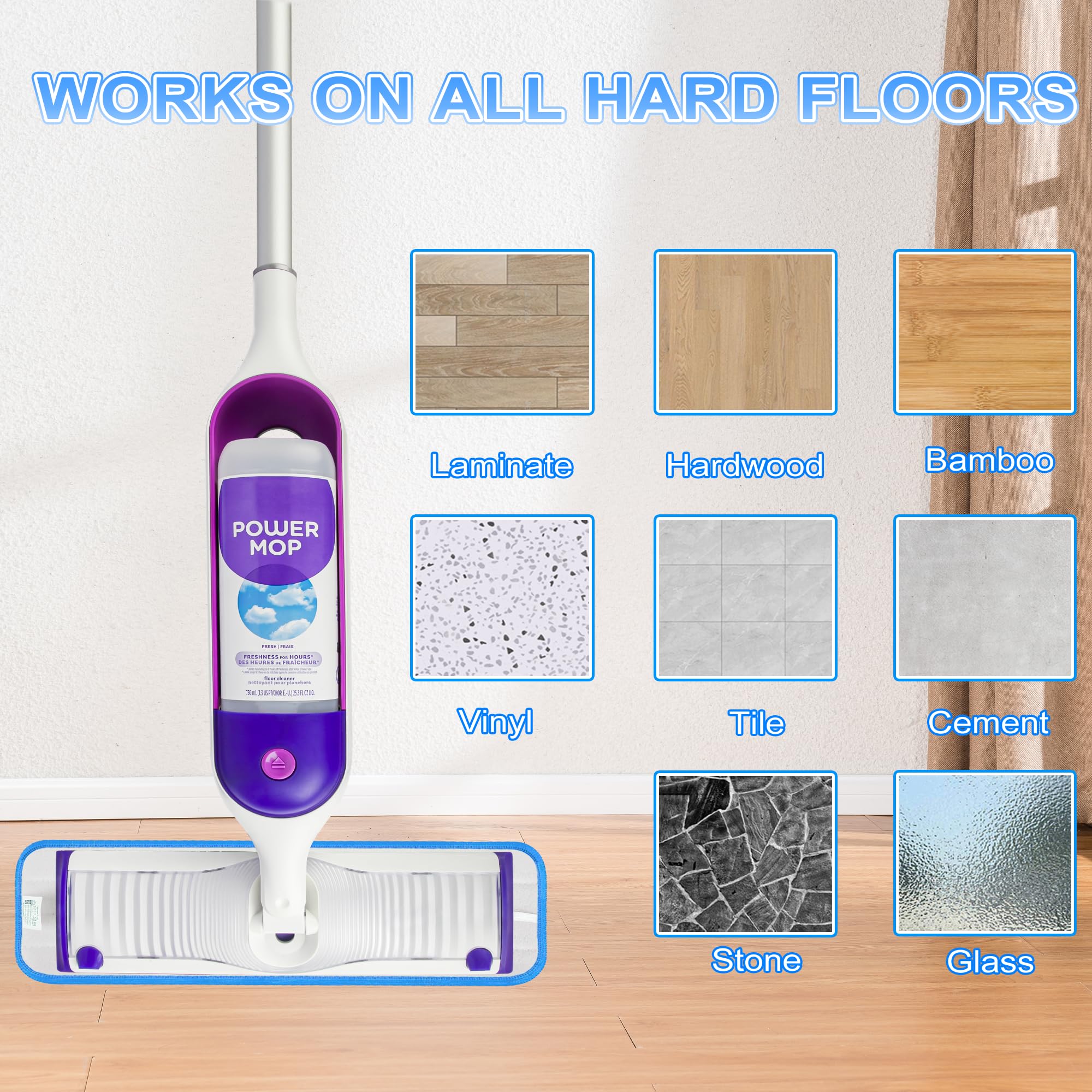 Paquete de 8 almohadillas reutilizables para mopa Swiffer PowerMop, almohadillas de microfibra de 15 pulgadas para limpieza de suelos de madera dura, lavables a máquina, uso en seco y húmedo para todo