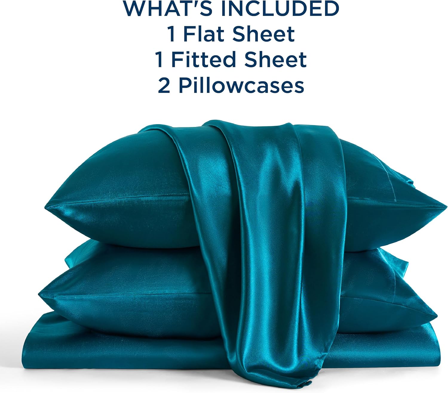 Bedsure Satin Sheets Bundle Satin Pillowcase - 6 Pcs Queen Sheet Set, Similar to Silk Sheets, Bed Sheets Queen Size for Hair and Skin, Gifts for Women (Teal)