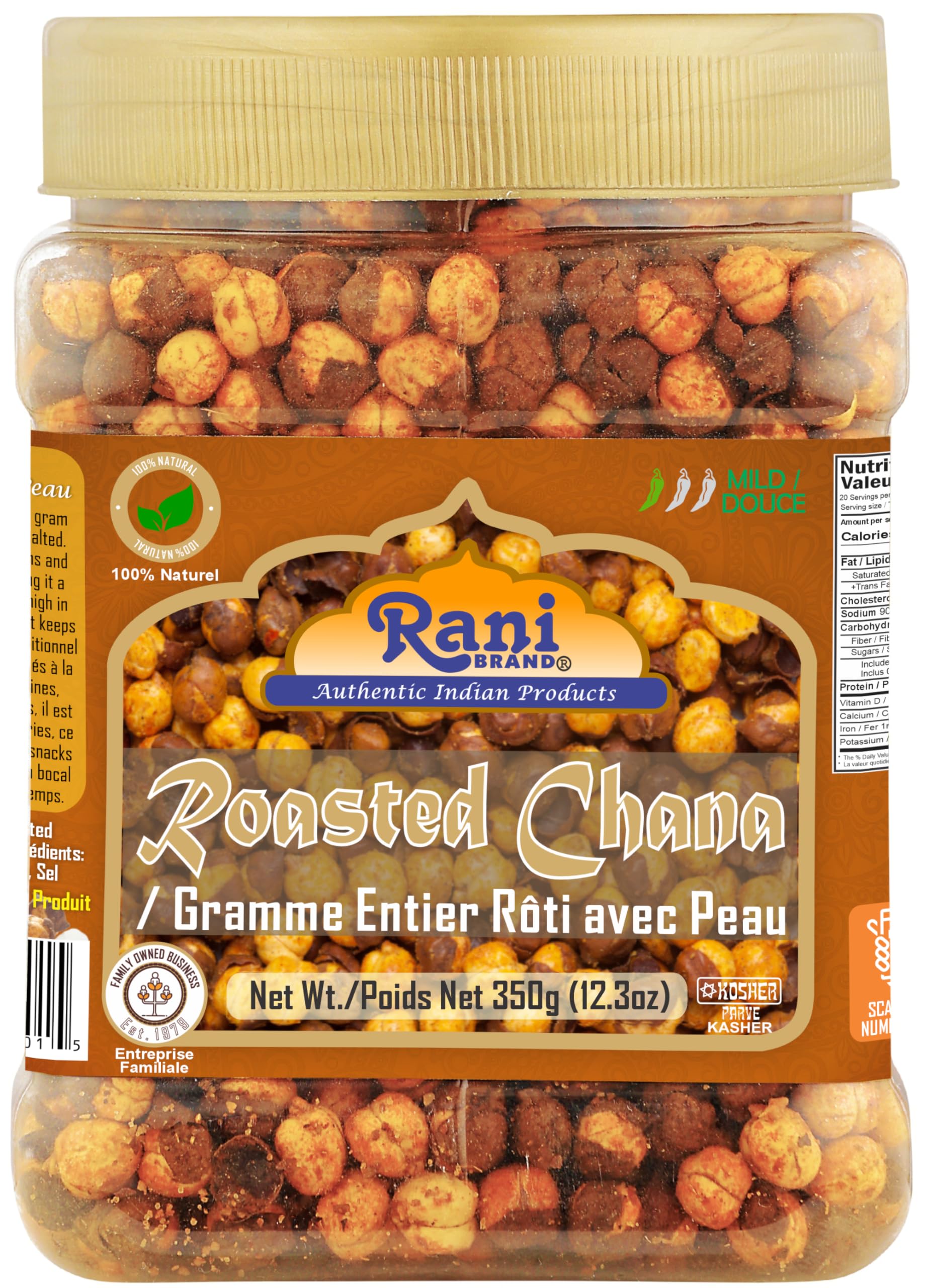Rani Roasted Chana (Chickpeas) Plain Flavor 12.3oz (350g) PET Jar