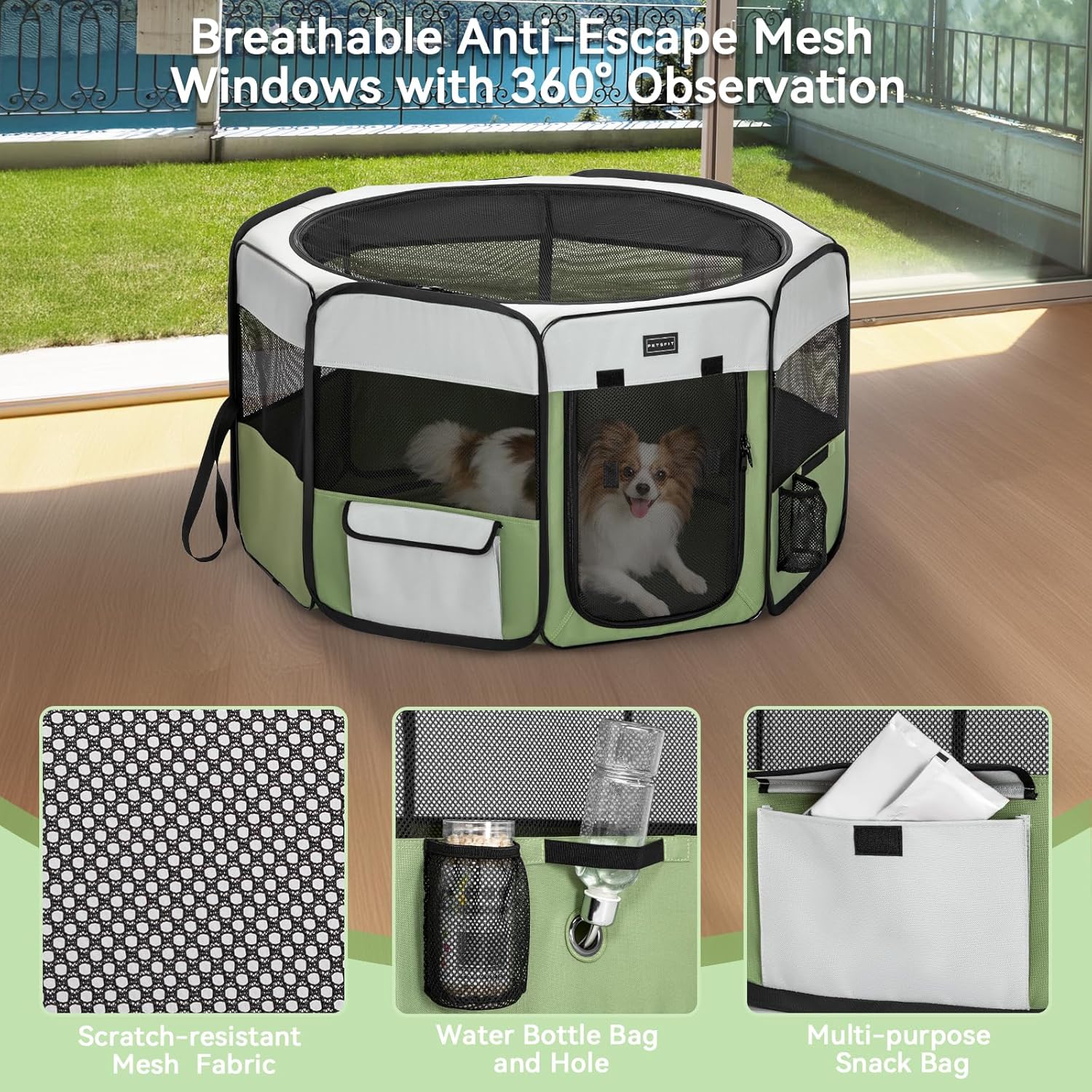 PETSFIT 29" Puppy Playpen with Removable Waterproof Mat & Zippered Roof | RV, Camping, Travel Dog Pen | Indoor/Outdoor Whelping & Cat Observation Space(29.5"x29.5"x16.5"H)