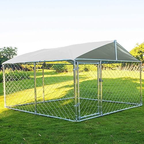 LEISU Jaula de perro resistente al aire libre para mascotas, casa de alambre con cubierta resistente al agua para patio trasero o delantero