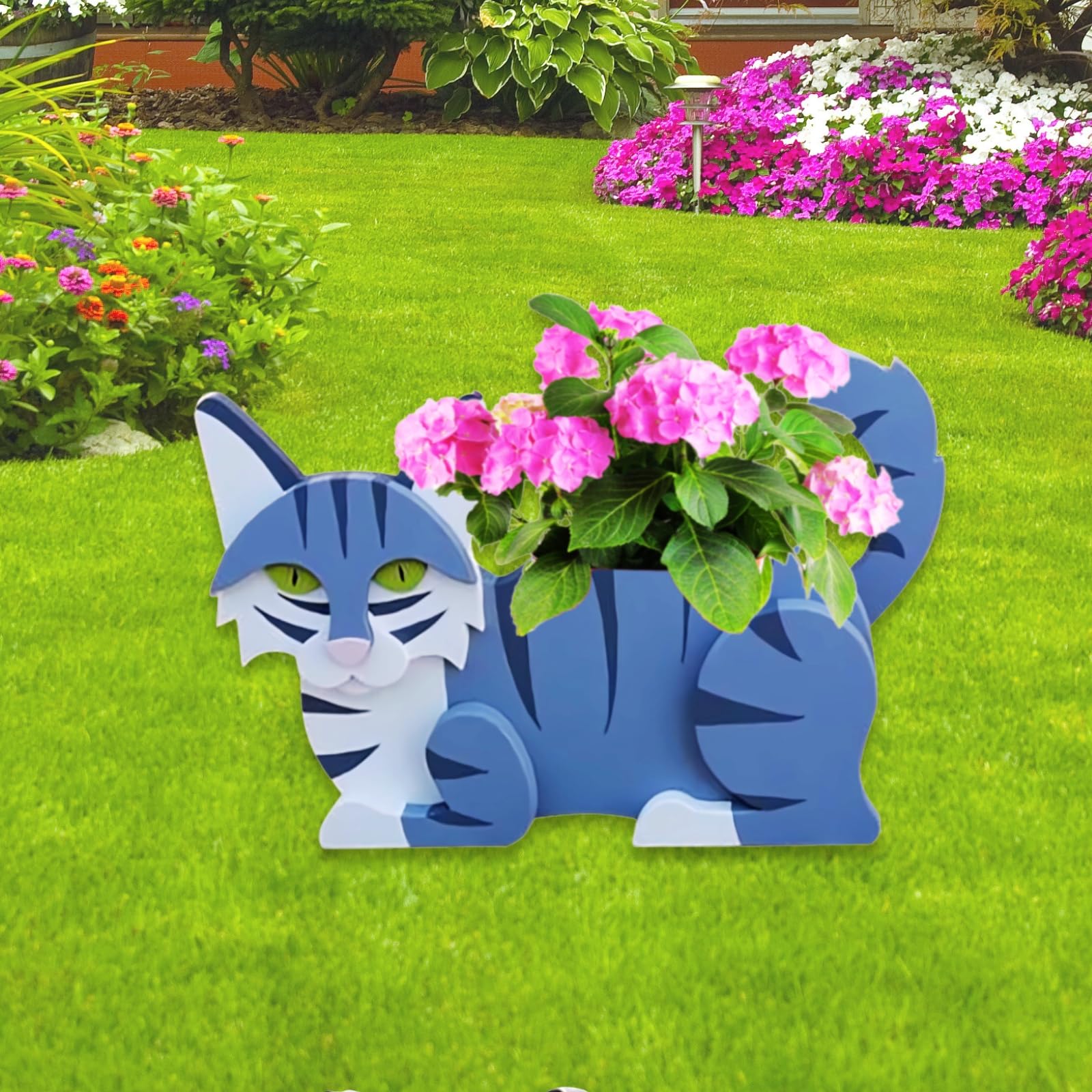 strolfay Sapphire White Cat Planter Plant Pots,Cute Garden Cat Flower Planter,Cat Planters Birthday Gifts for Women,Office,Indoor/Outdoor Decor（12.5 * 5.12 * 7.8in）