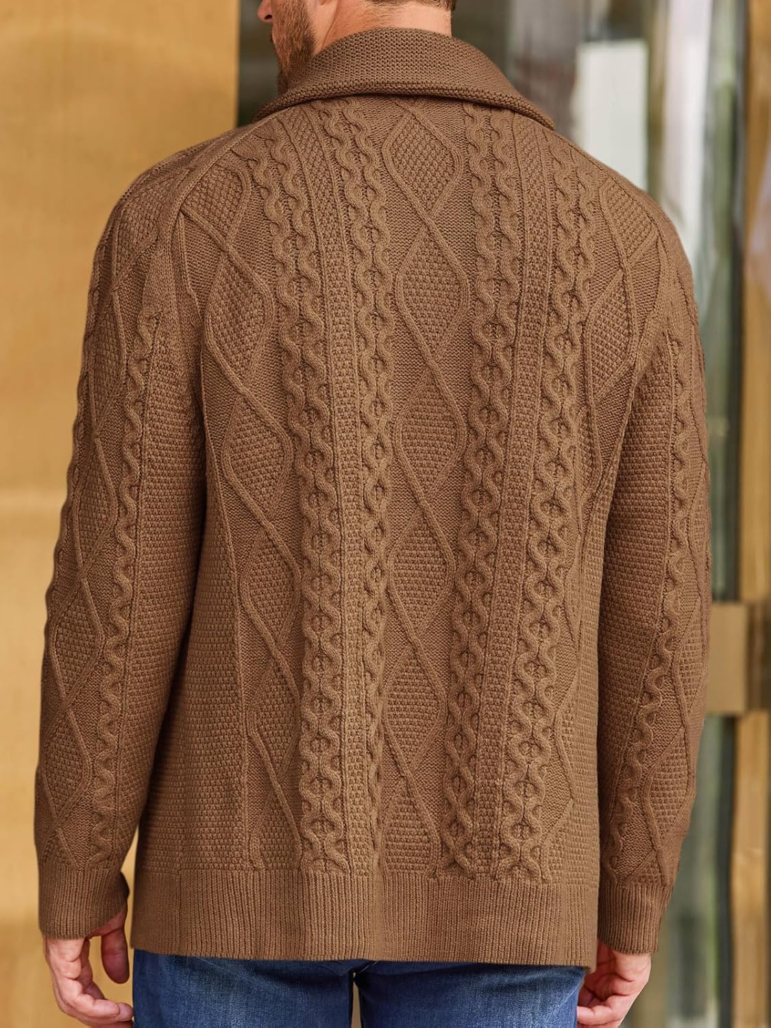 Runcati Mens Shawl Collar Cardigan Sweater Cable Knitted Button Down Sweaters Chunky Fall Winter Outwear - Image 3