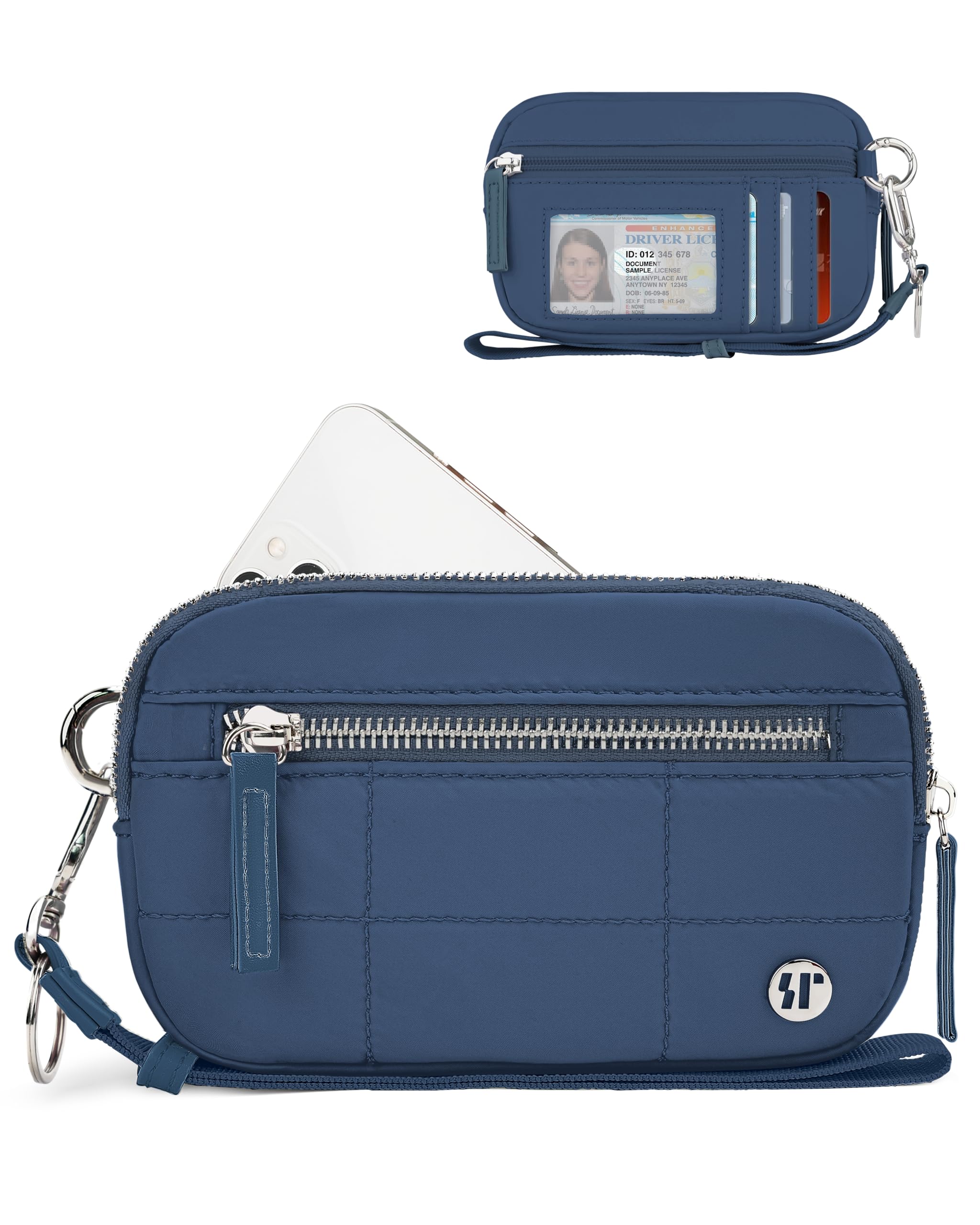 Sunpour Wristlet Wallets for Women,Quilted Nylon Iris Wallet with 3 Zipper Pouches, Card Holder & Phone Organizer