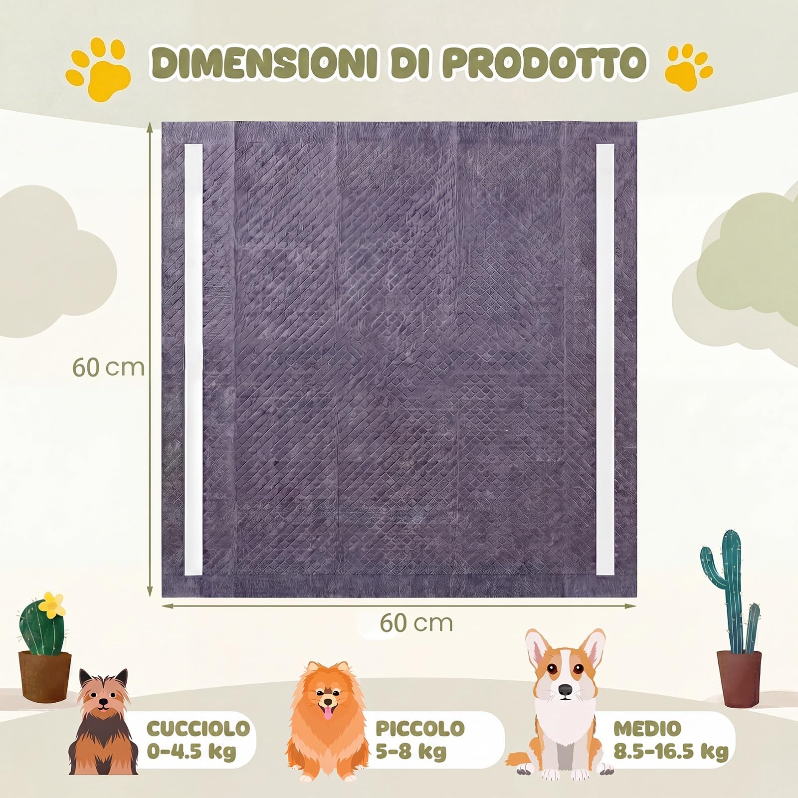 GYMAX Tappetini Igienici per Cani al Carbone, Traversine Cani per Igieniche Antiodore con 6 Strati a Prova di Perdite e Superficie ad Asciugatura Rapida per Addestramento, 150 Pezzi, 60 x 60 cm