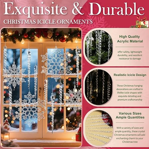 Miniatura 4 de 18 piezas de adornos grandes para árbol de Navidad, adornos de cristal, copo de nieve de carámbano transparente de acrílico para árbol de Navidad,