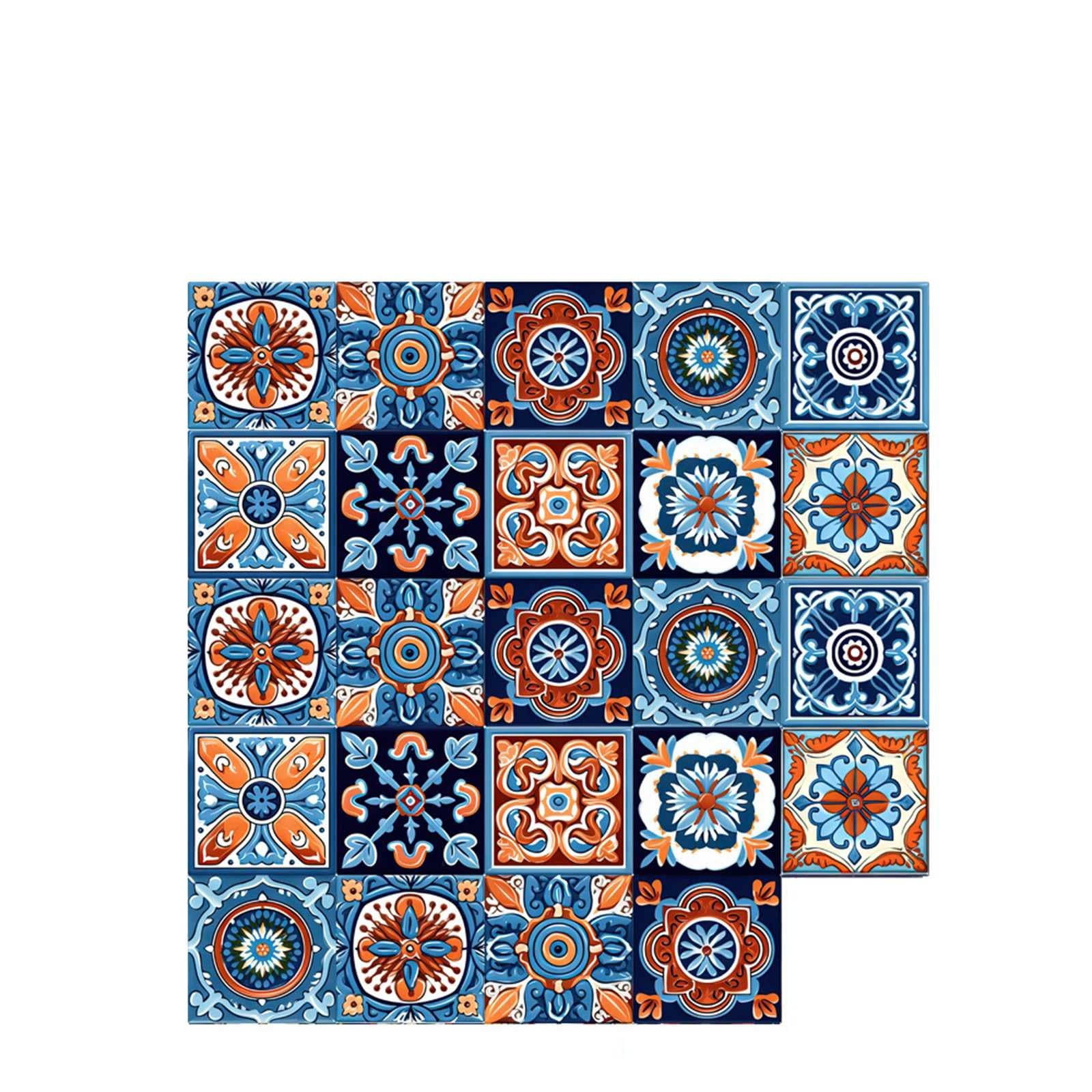 24Pcs Stick on Kitchen Tiles,Moroccan Style Tile Stickers for Bathroom 15x15cm,Retro Self Adhesive Wall Tiles,Waterproof Peel and Stick On Decals for Backsplash Floor Home Decor (B1)