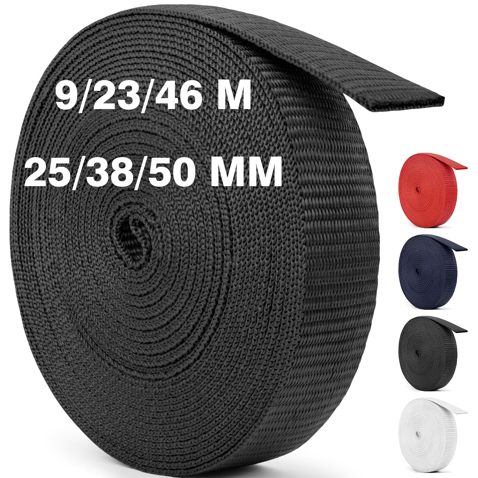Aystkniet Webbing, 38mm Polypropylene Webbing Strap, Black, 9M — image 1