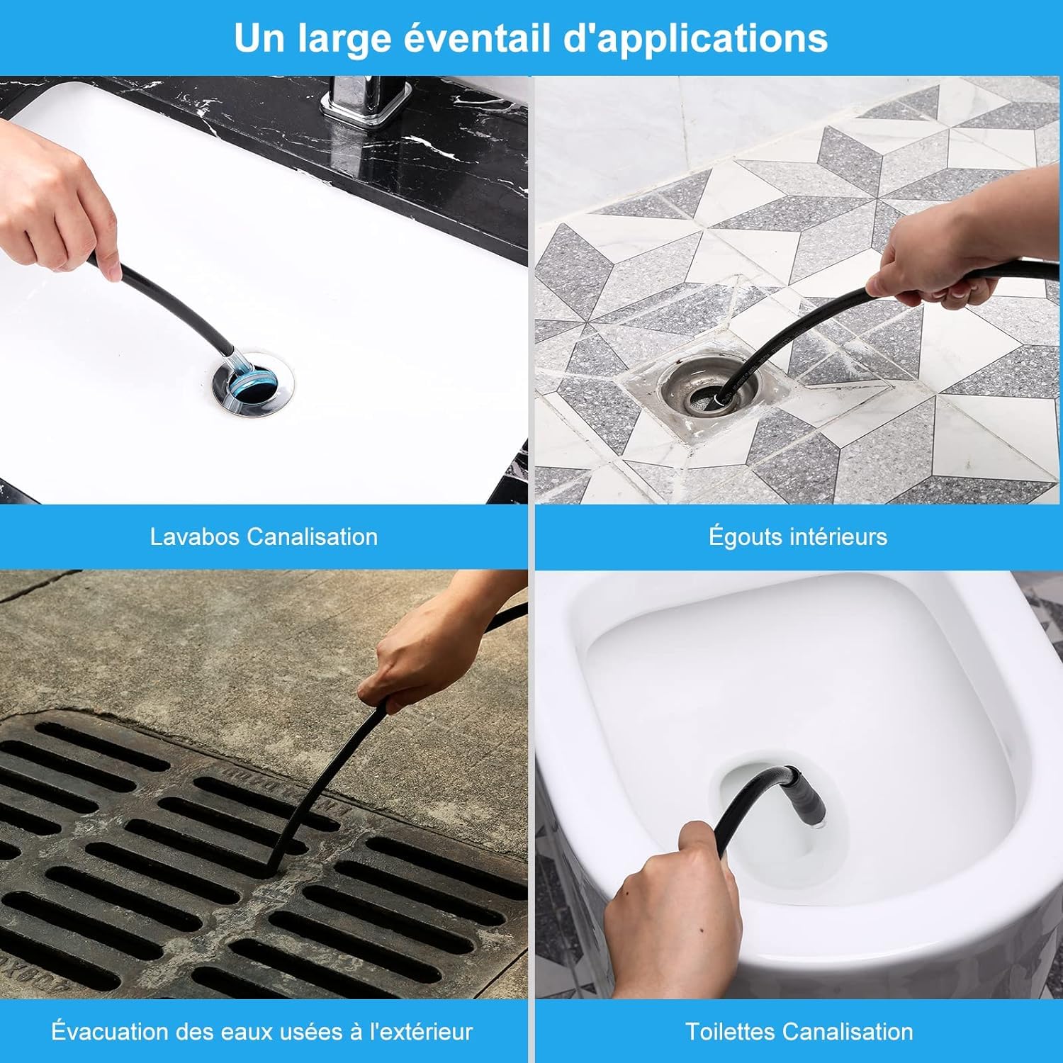 WADEO Tuyau de Nettoyage Haute Pression 30M 200 bar 60 °C, Deboucheur Canalisation, pour Karcher K-Series (K1-K7)& Lavor, avec Adaptateur