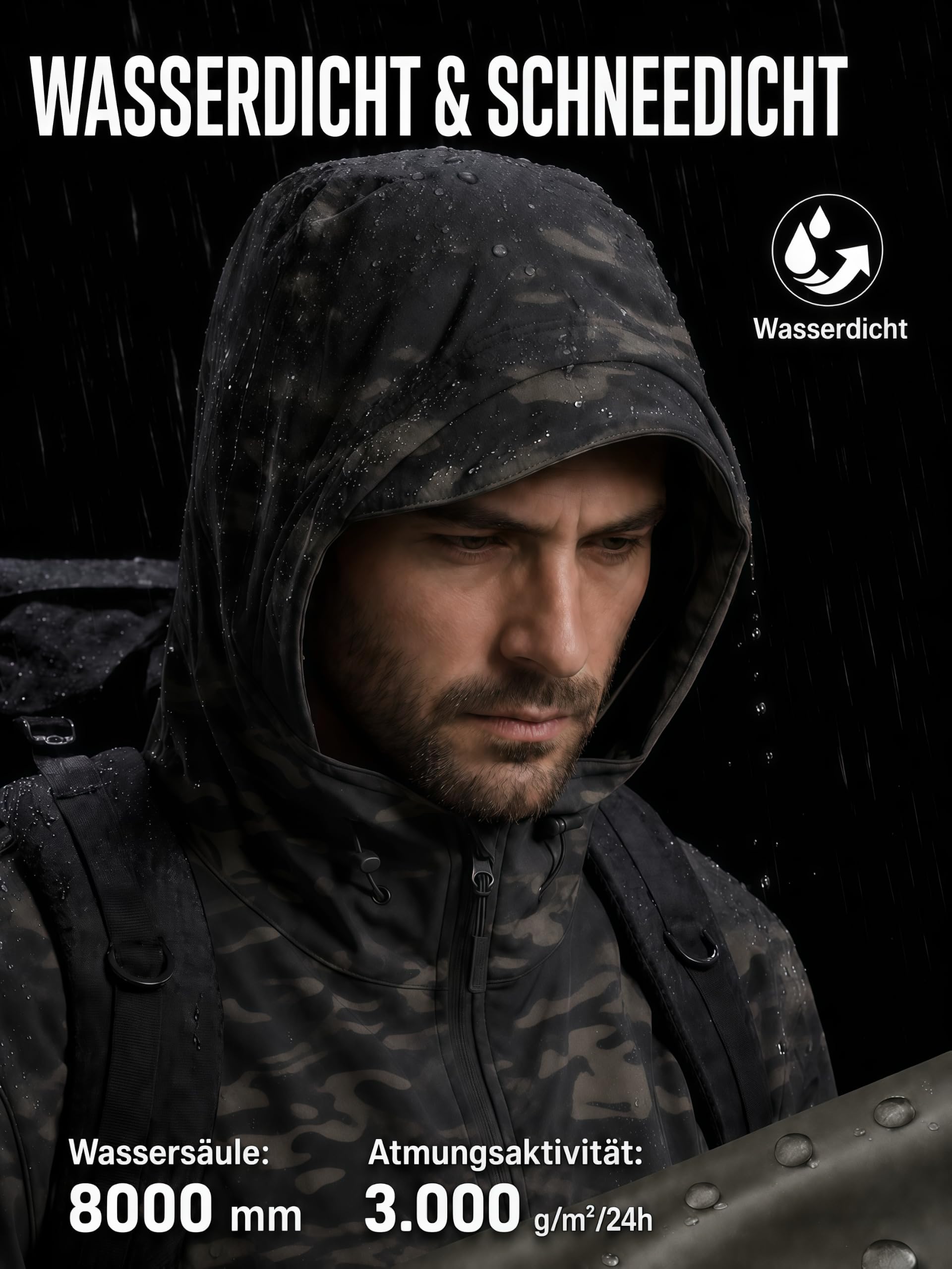 2-Teiliger Taktischer Anzug Herren Softshell | Winter Outdooranzug-Set | Wasserdichte Skijacke & Hose Militär Skianzug für Wandern Jagd Angeln Airsoft Paintball Security Fleece Kampfanzug
