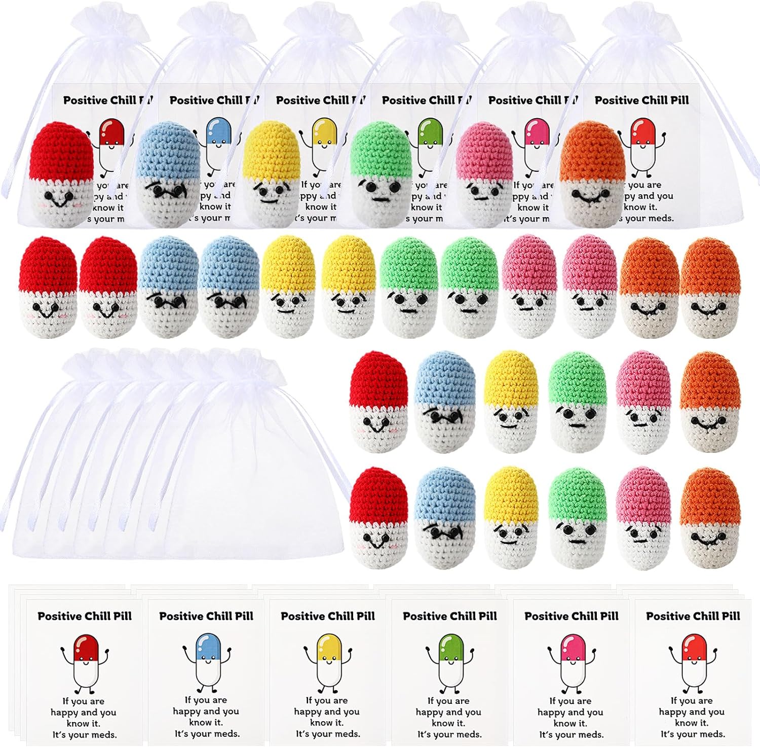 Colingmill 24 Set Nurse Week Gift Bulk 2026 Crochet Chill Pill Nurse Appreciation Gift Positive Pharmacy Crochet Stuffed Pill with Inspirational Card Relief Table Decor for Coworker Staff Employee