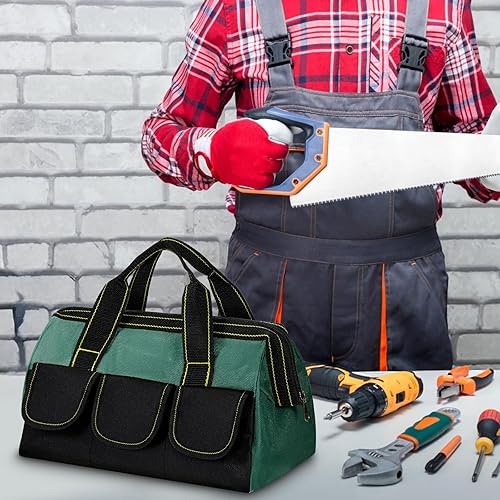 Miniatura 7 de 4 bolsas de herramientas para hombres y mujeres, bolsa de herramientas resistente con parte inferior dura impermeable, múltiples bolsillos,