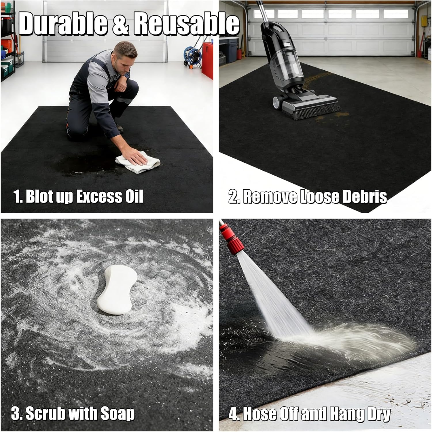 ZugGear Heavy Duty Oil Spill Mat, Garage Floor Mat for Under Car, Premium Oil Absorbent Pads, Reusable, Slip-Resistant, Waterproof Rubber Backing Contains Liquids, Protects Garage Floor(XXL-60''x72'')