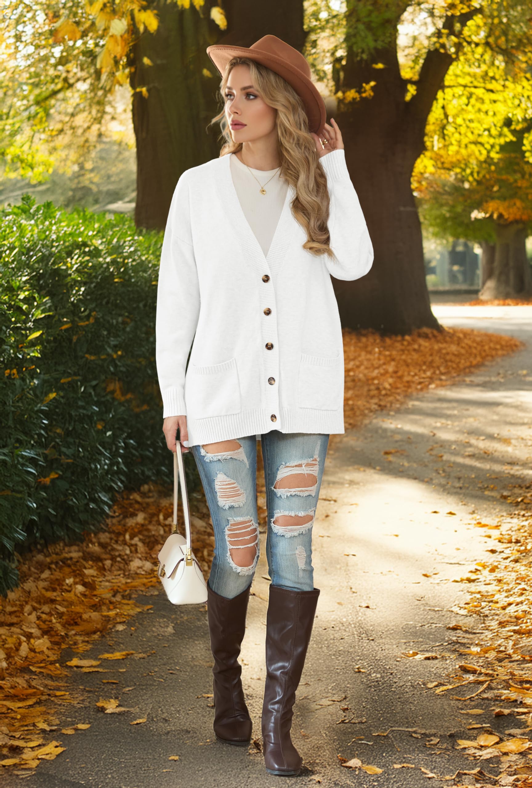 GRECERELLE Cardigan da donna lavorato a maglia, maglione invernale a maniche lunghe, con bottoni, scollo a V, capispalla oversize con tasca