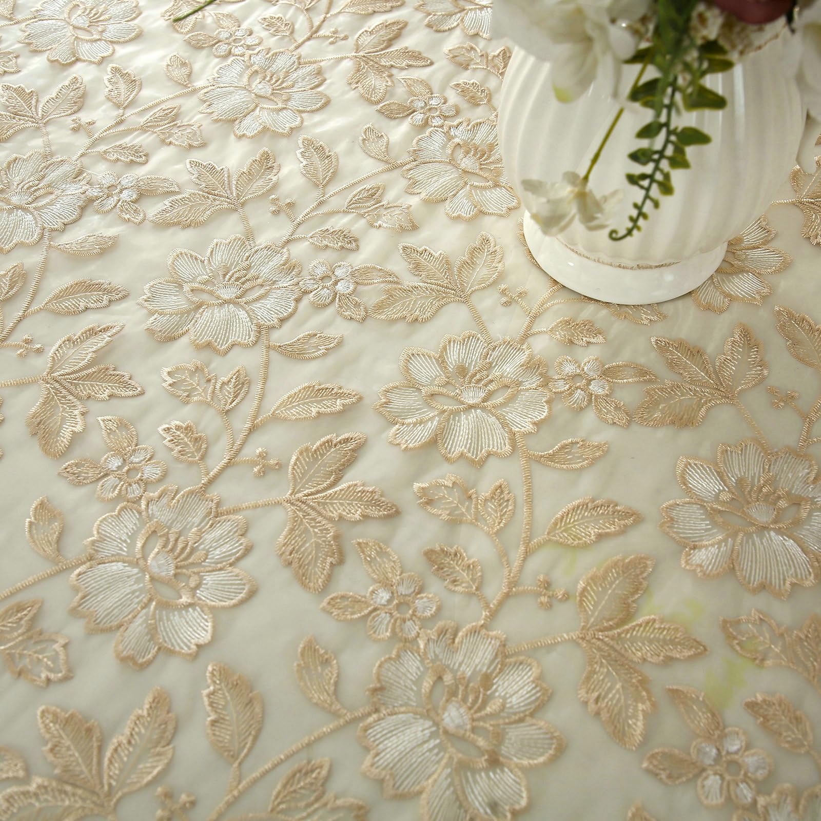 Tischdecke Rund Abwaschbar 180 cm, Hohl Spitze Stickerei Polyester
