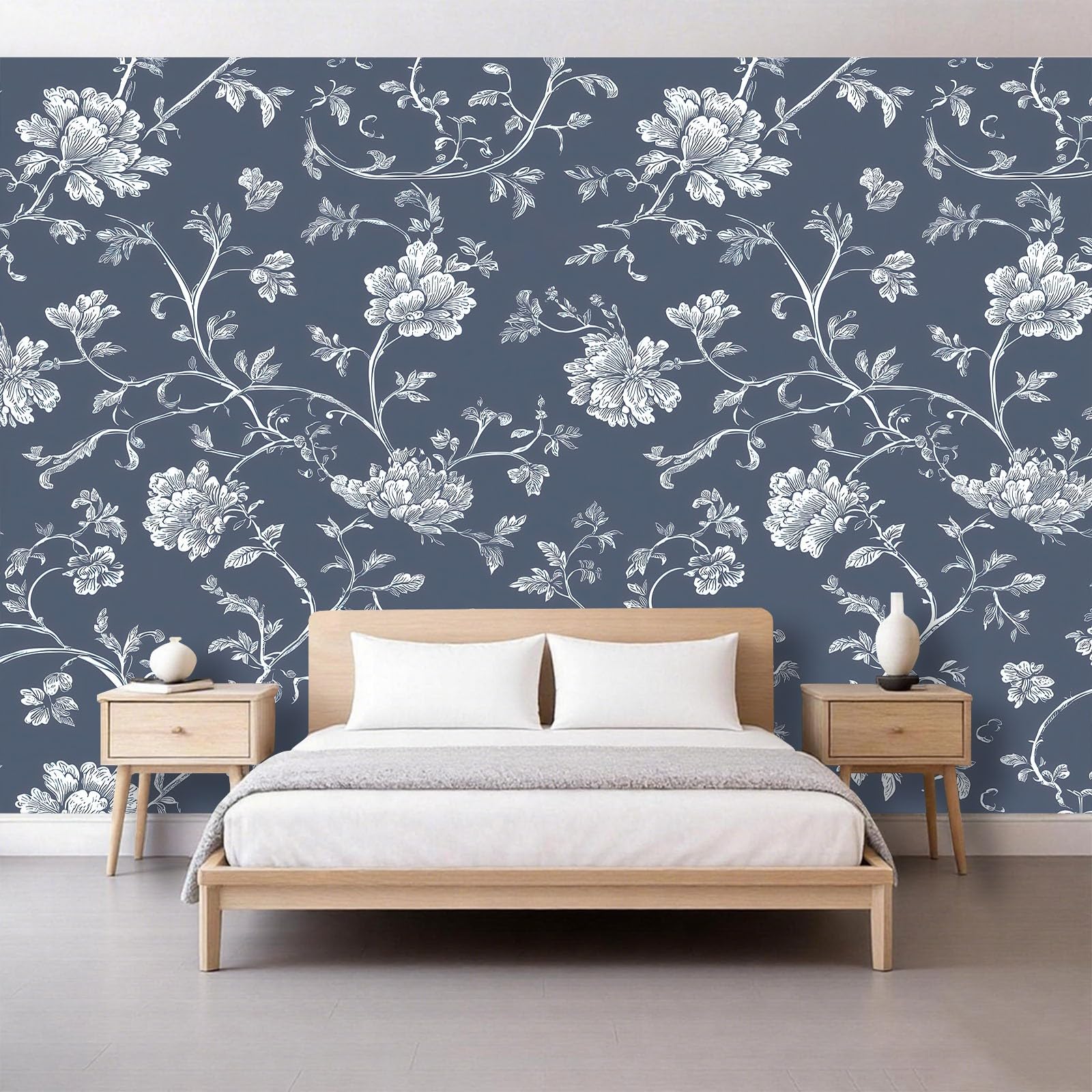 Carta da parati fotografica 3D in tessuto non tessuto, stile orientale, rampicante, floreale, blu, grigio, decorazione per soggiorno, camera dei bambini e interni di casa, 500 x 280 cm