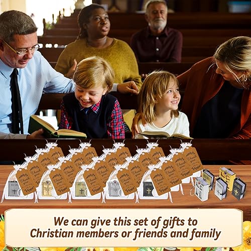 Miniatura 7 de Hoemwarm Juego de 200 piezas de regalo bíblico para mini llavero cristiano de la Biblia, incluye 50 mini llaveros de versículo bíblico, etiqueta de