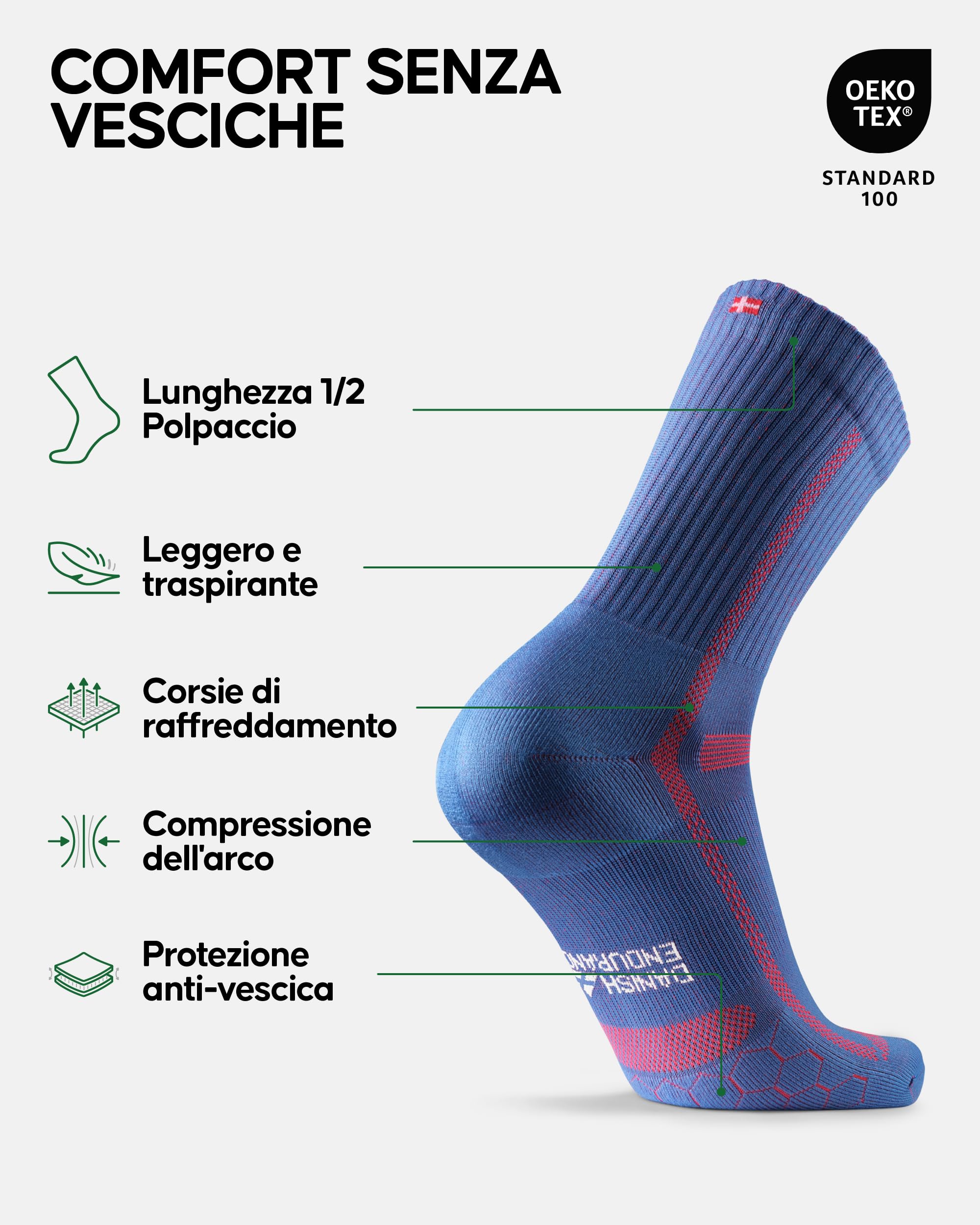 DANISH ENDURANCE Calzini Uomo Running Lunghi, Calze da Corsa Anti-Vesciche, Calzini Estivi per Corsa, Palestra e Allenamento, 3 o 5 Paia