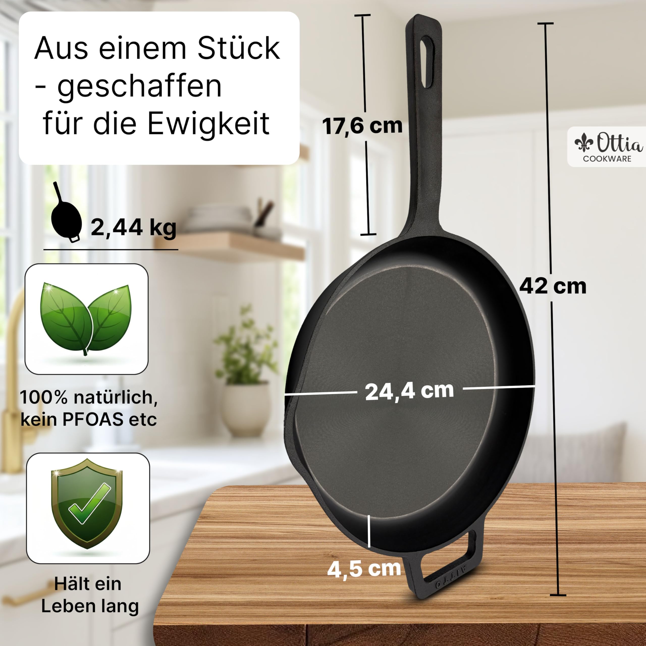 Ottia geschliffene Gusseisenpfanne, bekannt aus dem Fachhandel. Sehr widerstandsfähig und robust. 24cm groß. Bratpfanne aus Gusseisen, Cast Iron Pan, Eisenpfanne, Gusseiserne Pfanne. HH Händer.